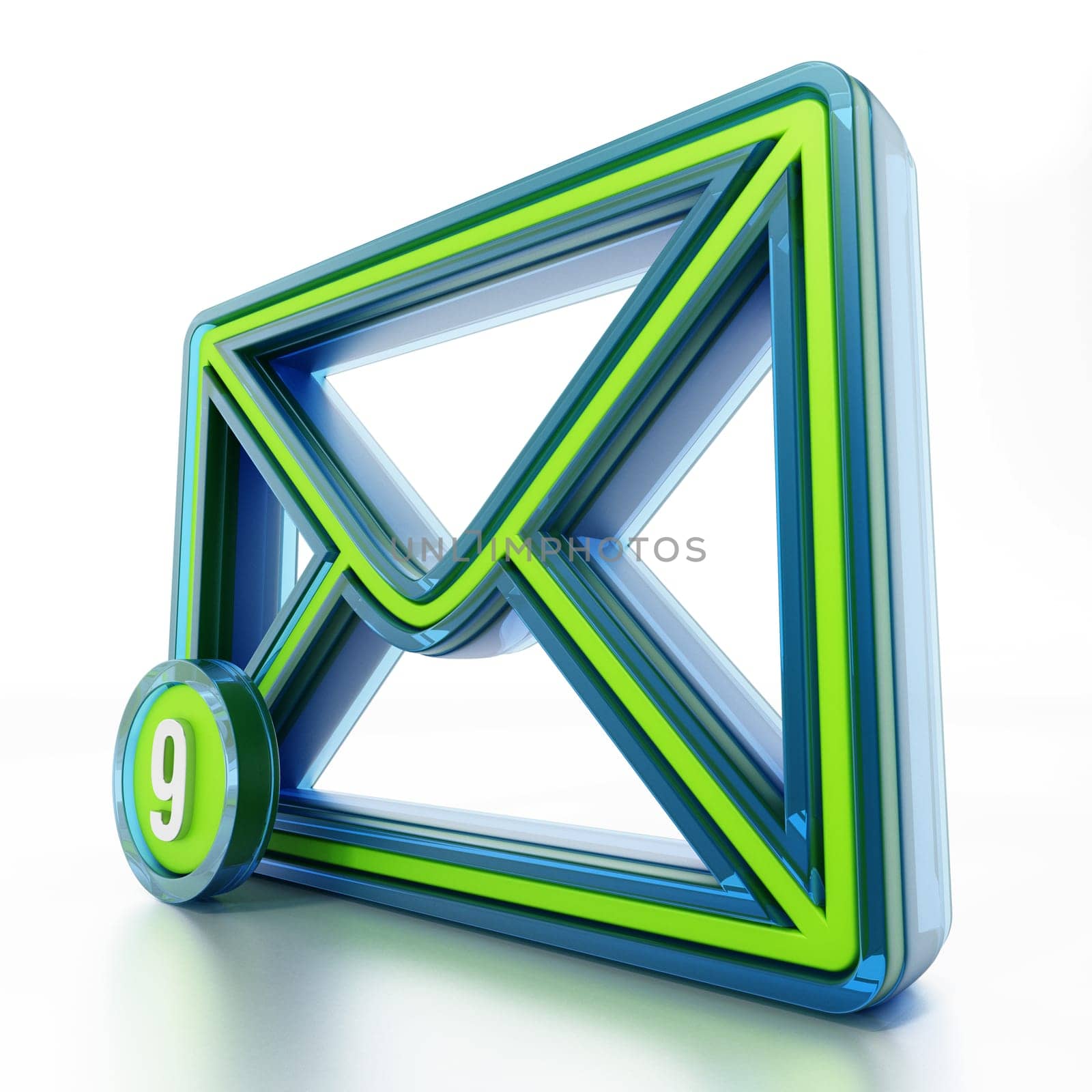 E-mail icon with mail number on the side. 3D illustration.