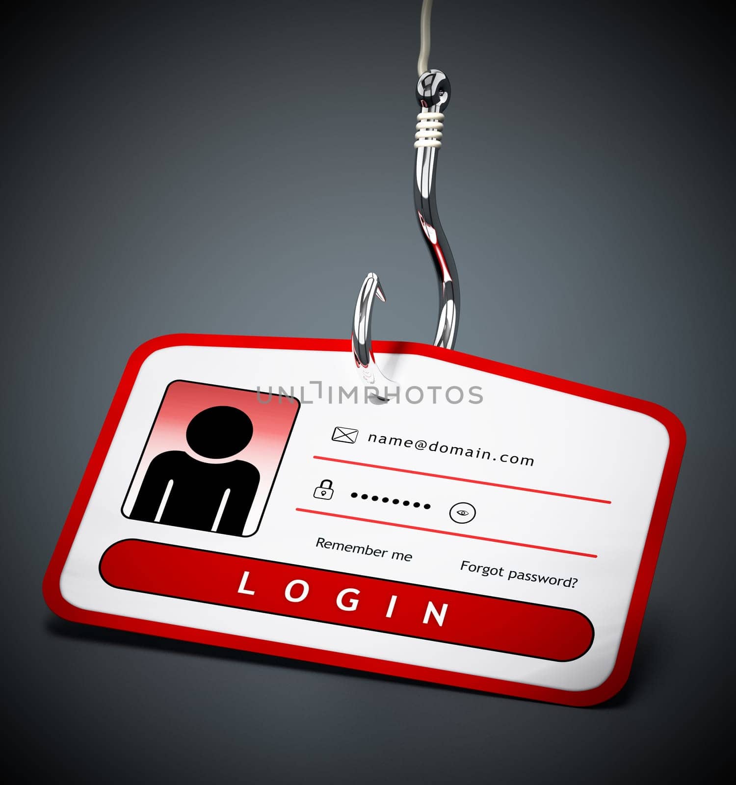 Hook on ID card with login credentials. 3D illustration.