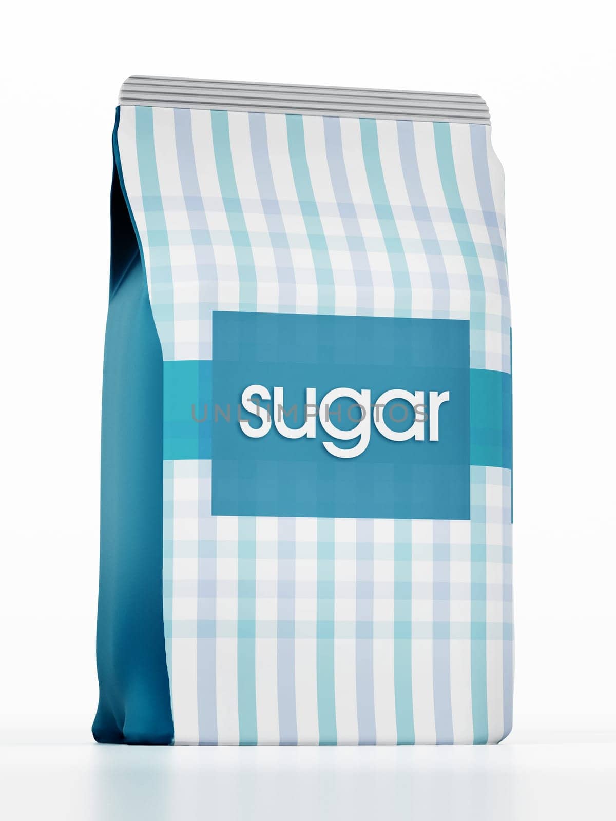 Granulated sugar package isolated on white background. 3D illustration.
