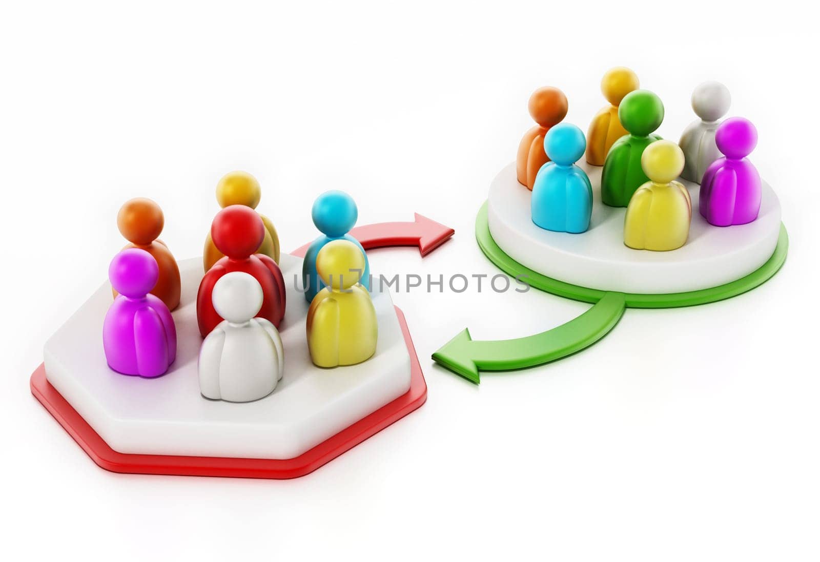 Business team people change concept. 3D illustration.