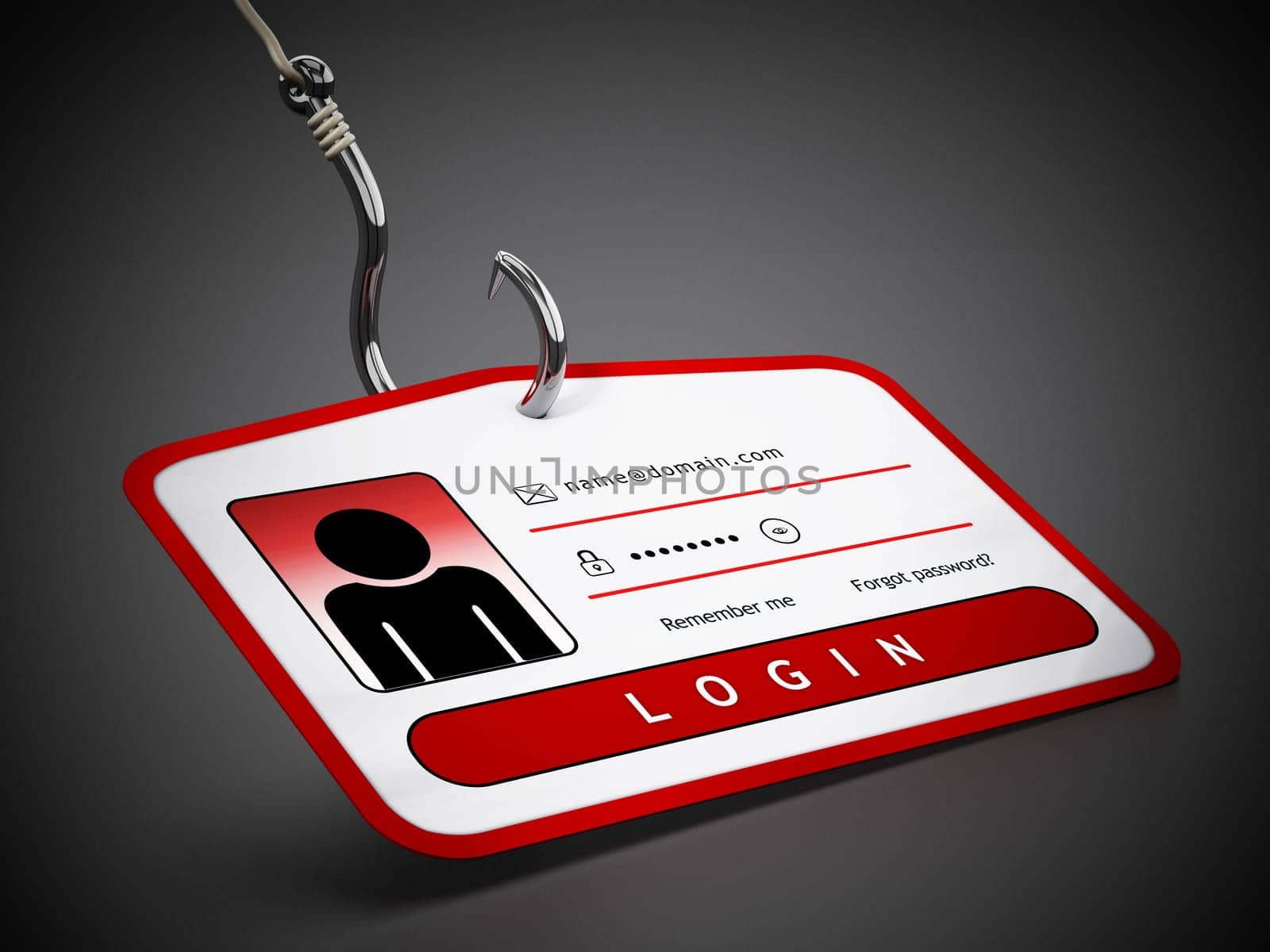 Hook on ID card with login credentials. 3D illustration.