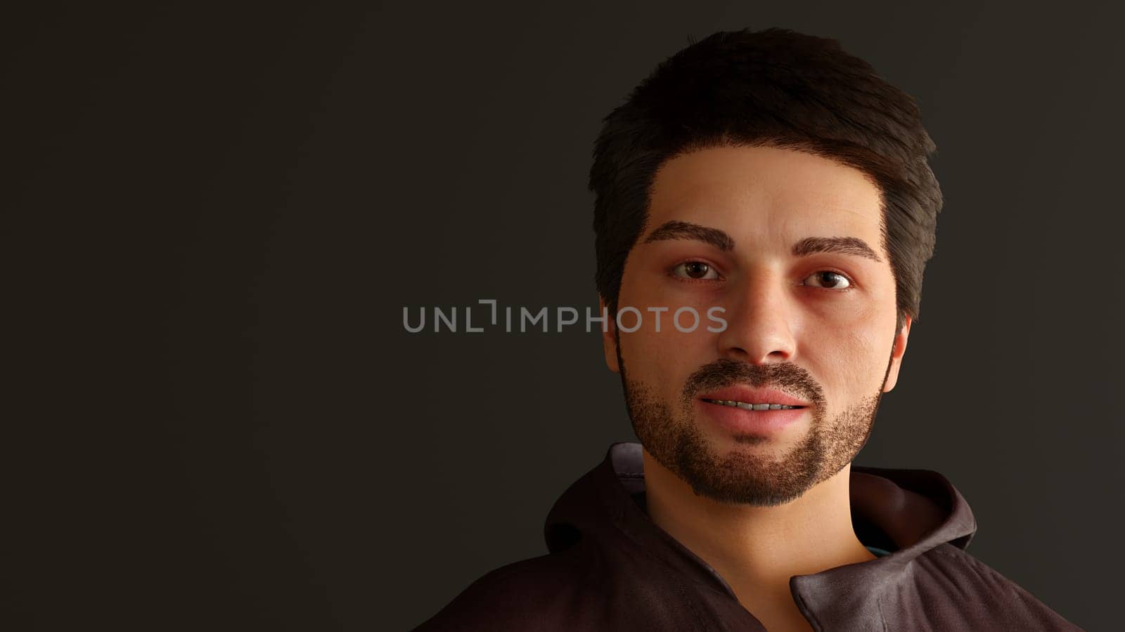 young man with beard portrait adult 3D illustration character