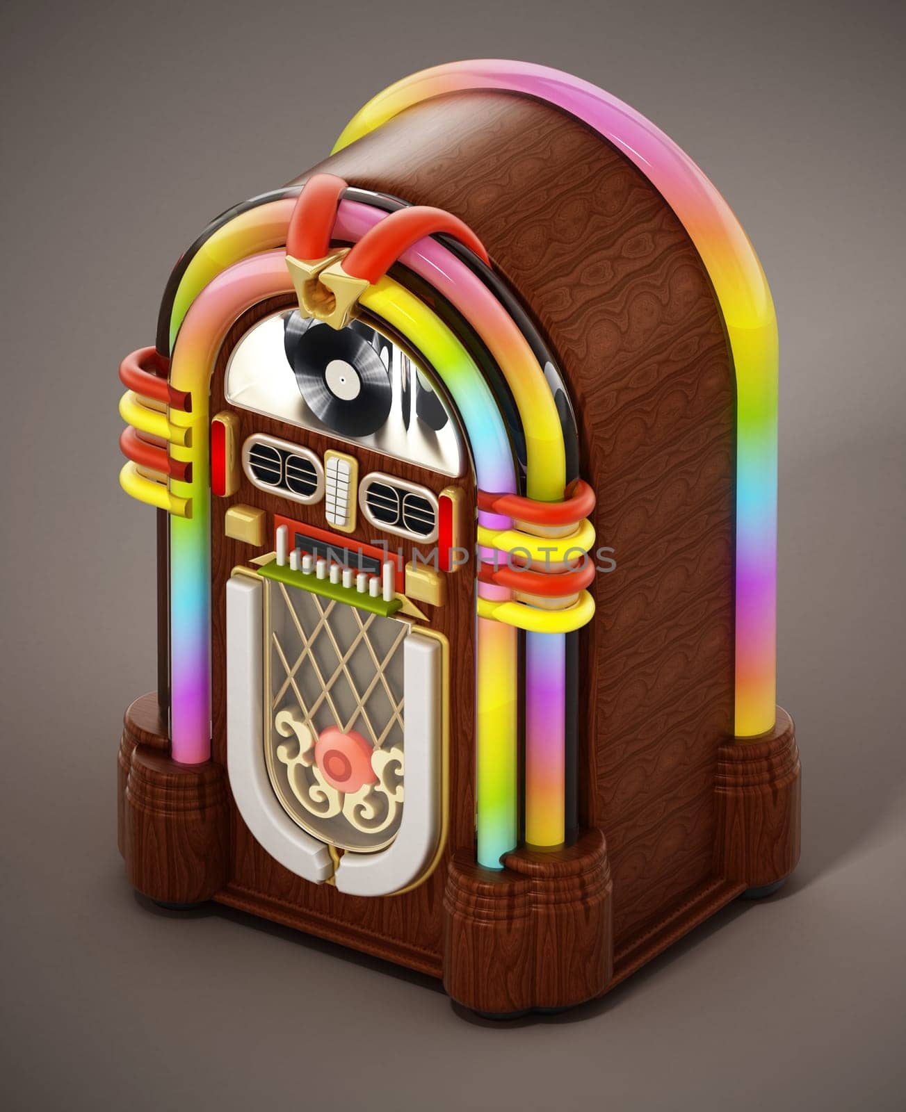 Jukebox standing on brown background. 3D illustration.