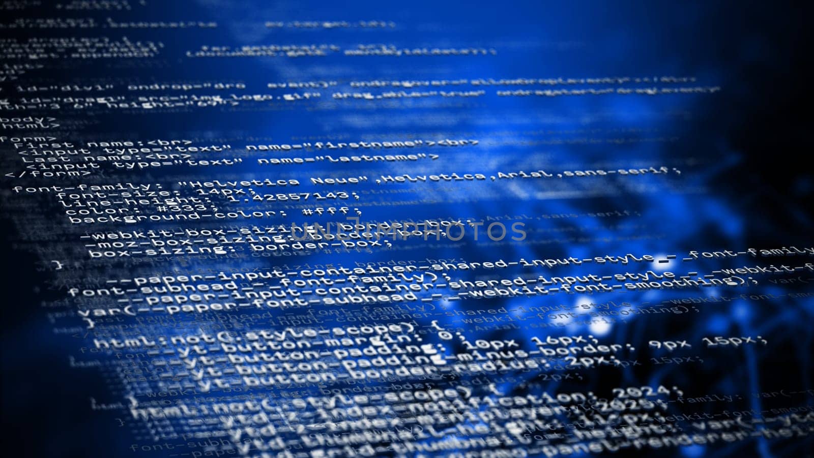 Abstract code background with blue color tones. 3D illustration.