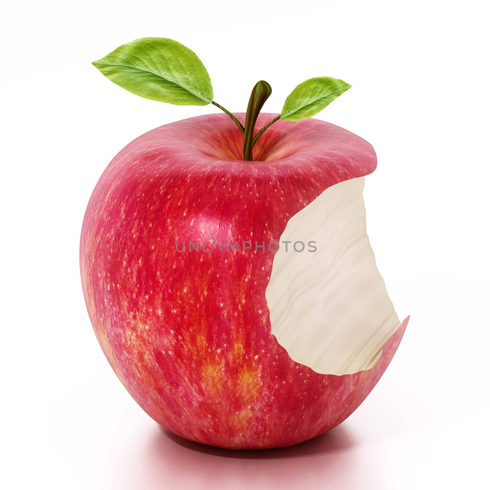 Half eaten red apple isolated on white background. 3D illustration.
