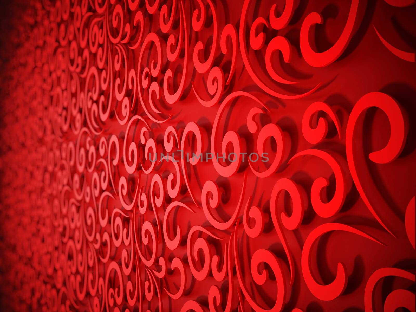 Abstract horizontal red floral background. 3D illustration