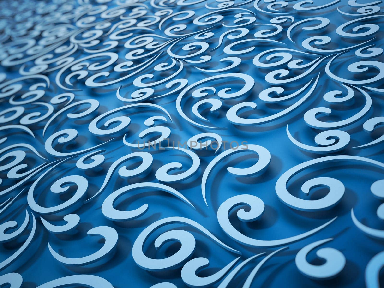 Abstract horizontal blue floral background. 3D illustration
