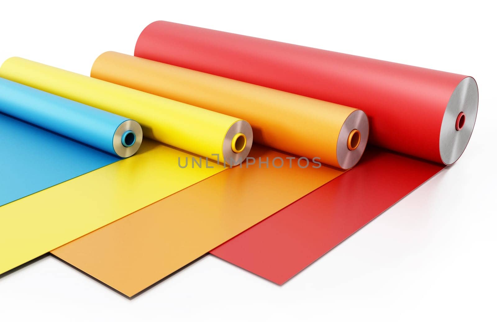 Vibrant colored adhesive films isolated on white background. 3D illustration.