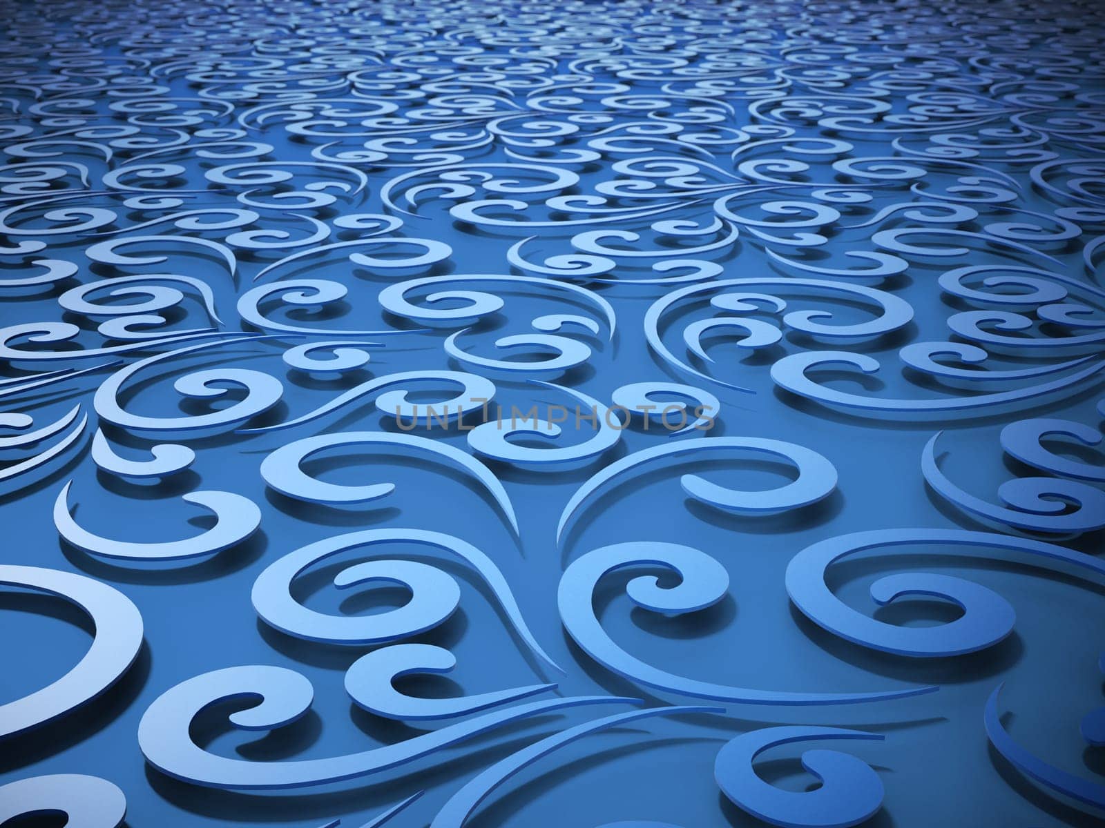 Abstract horizontal blue floral background. 3D illustration