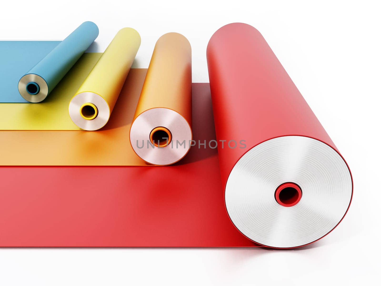 Vibrant colored adhesive films isolated on white background. 3D illustration.
