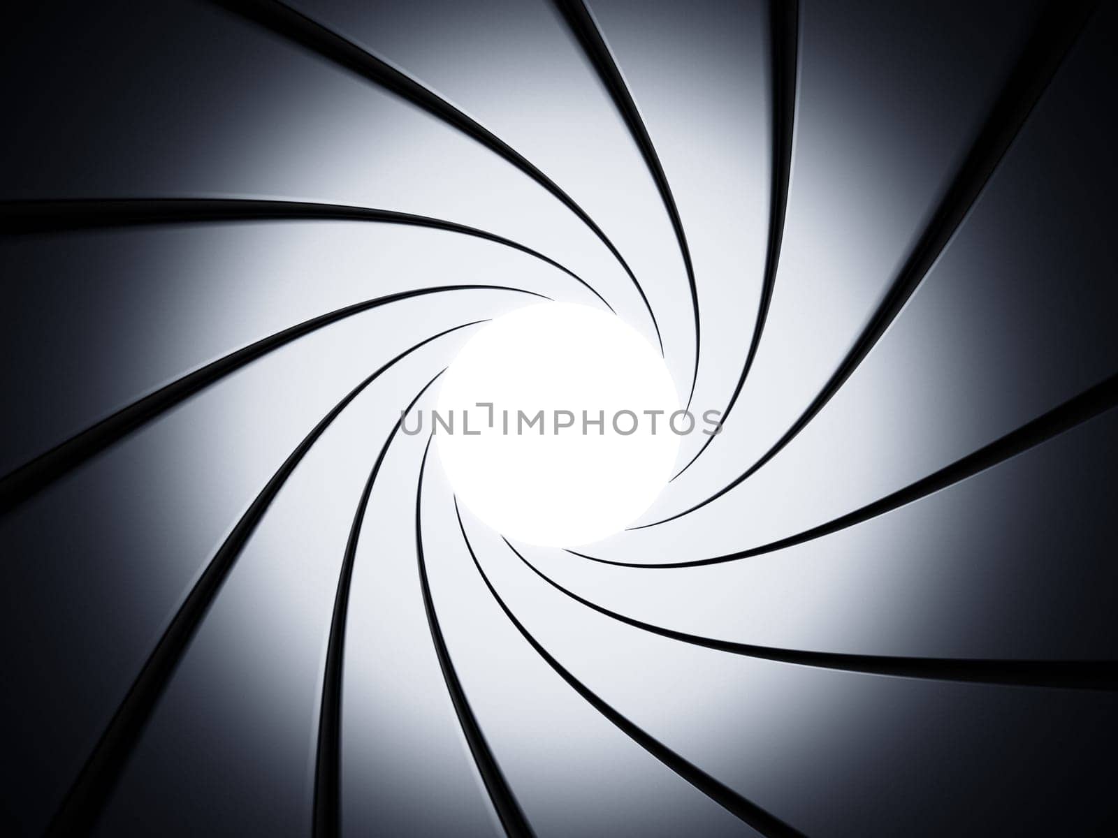 Swirling gun barrel background. Gray color tones. 3D illustration.