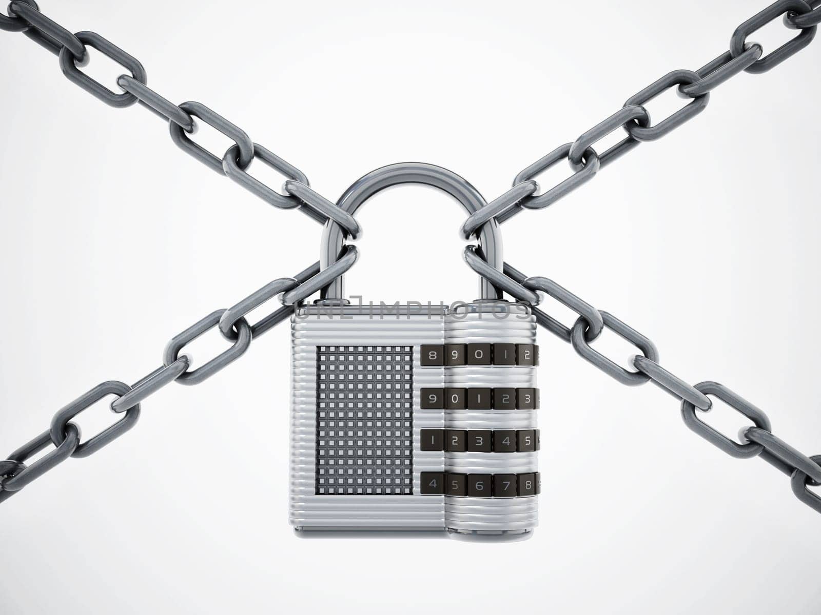 Chained padlock isolated on white background. 3D illustration.