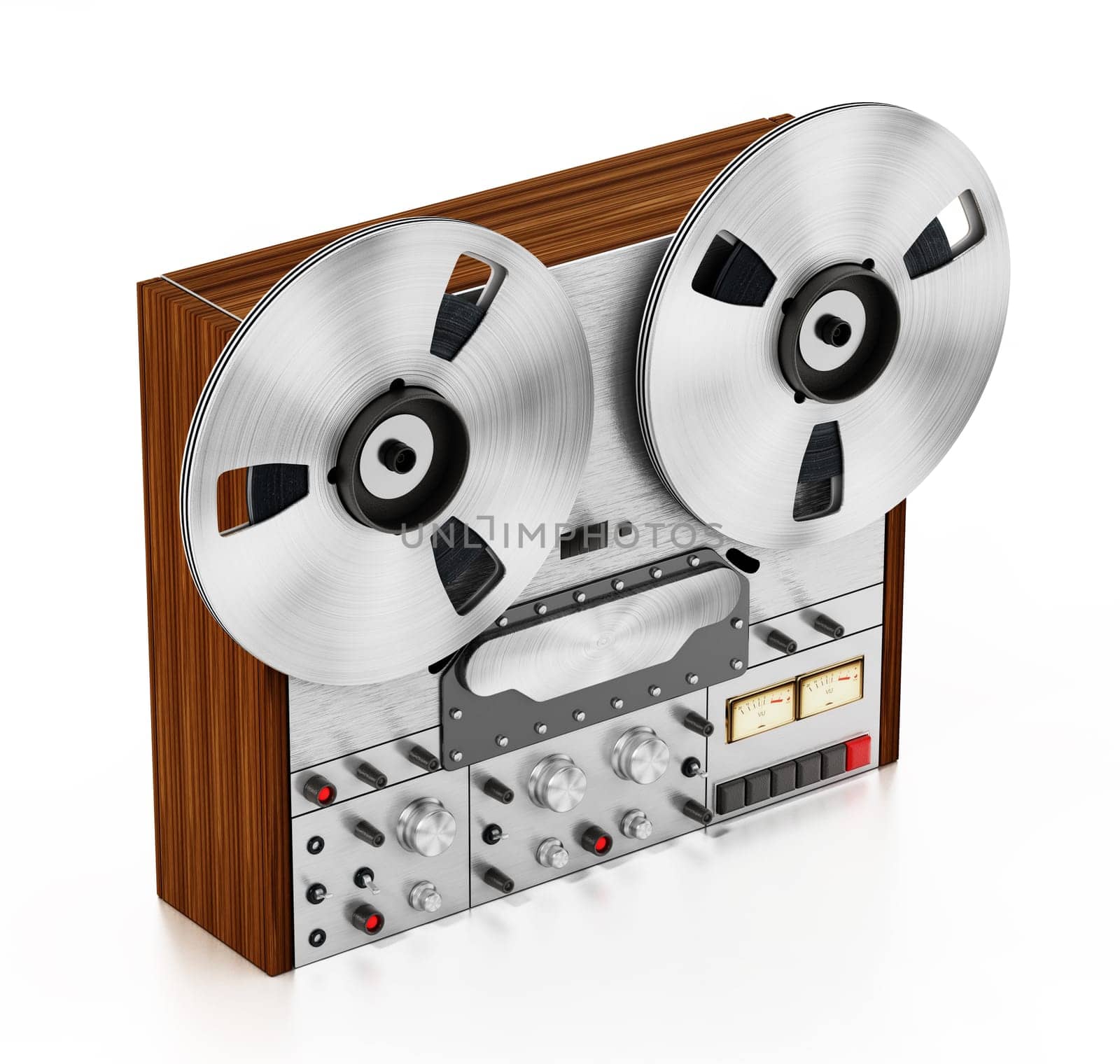 Vintage audio recording machine isolated on white background. 3D illustration.