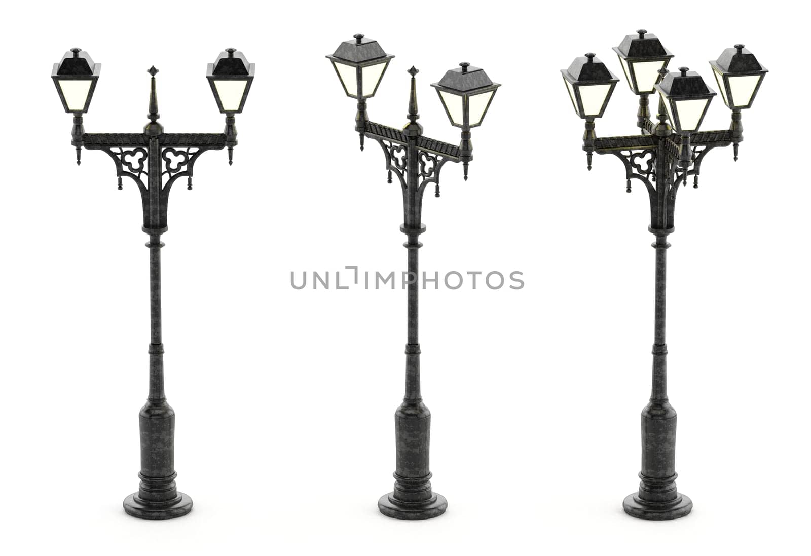 Victorian style street lamp isolated on white background. 3D illustration.