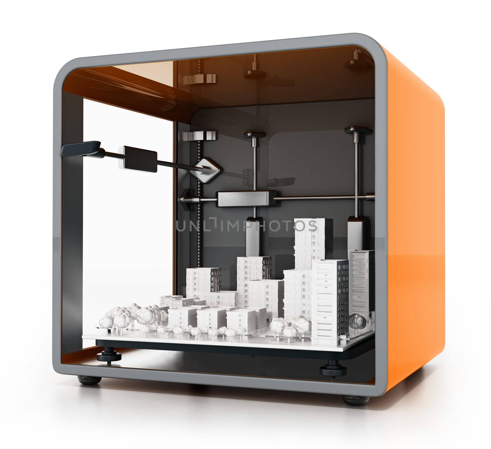 Architectural model printed in a 3D printer. 3D dimensional.
