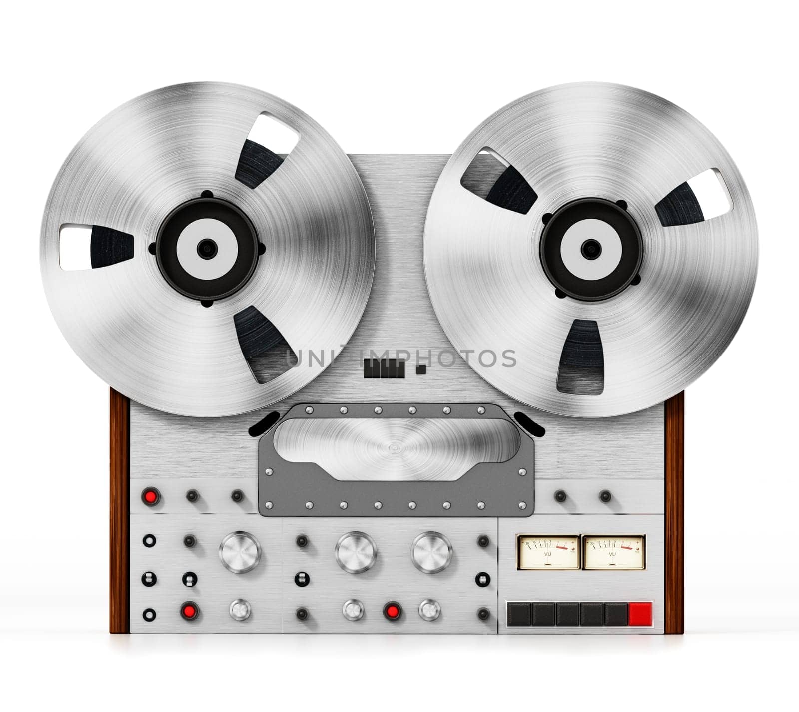 Vintage audio recording machine isolated on white background. 3D illustration.