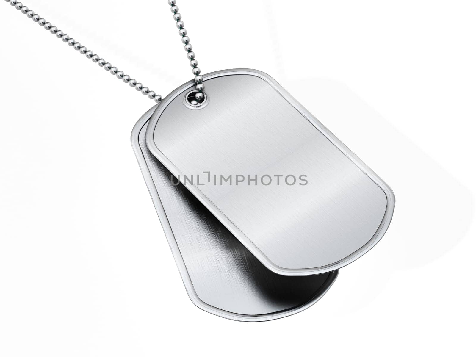 Blank soldier dogtags isolated on white background. 3D illustration.