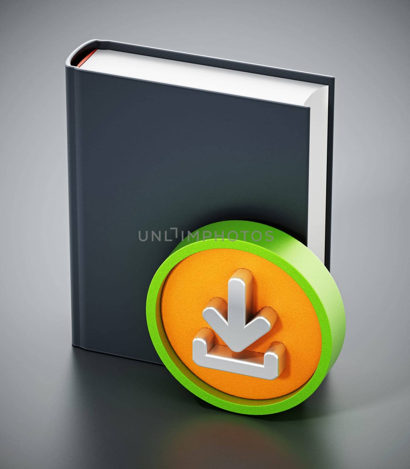 Book with download arrow icon. 3D illustration.