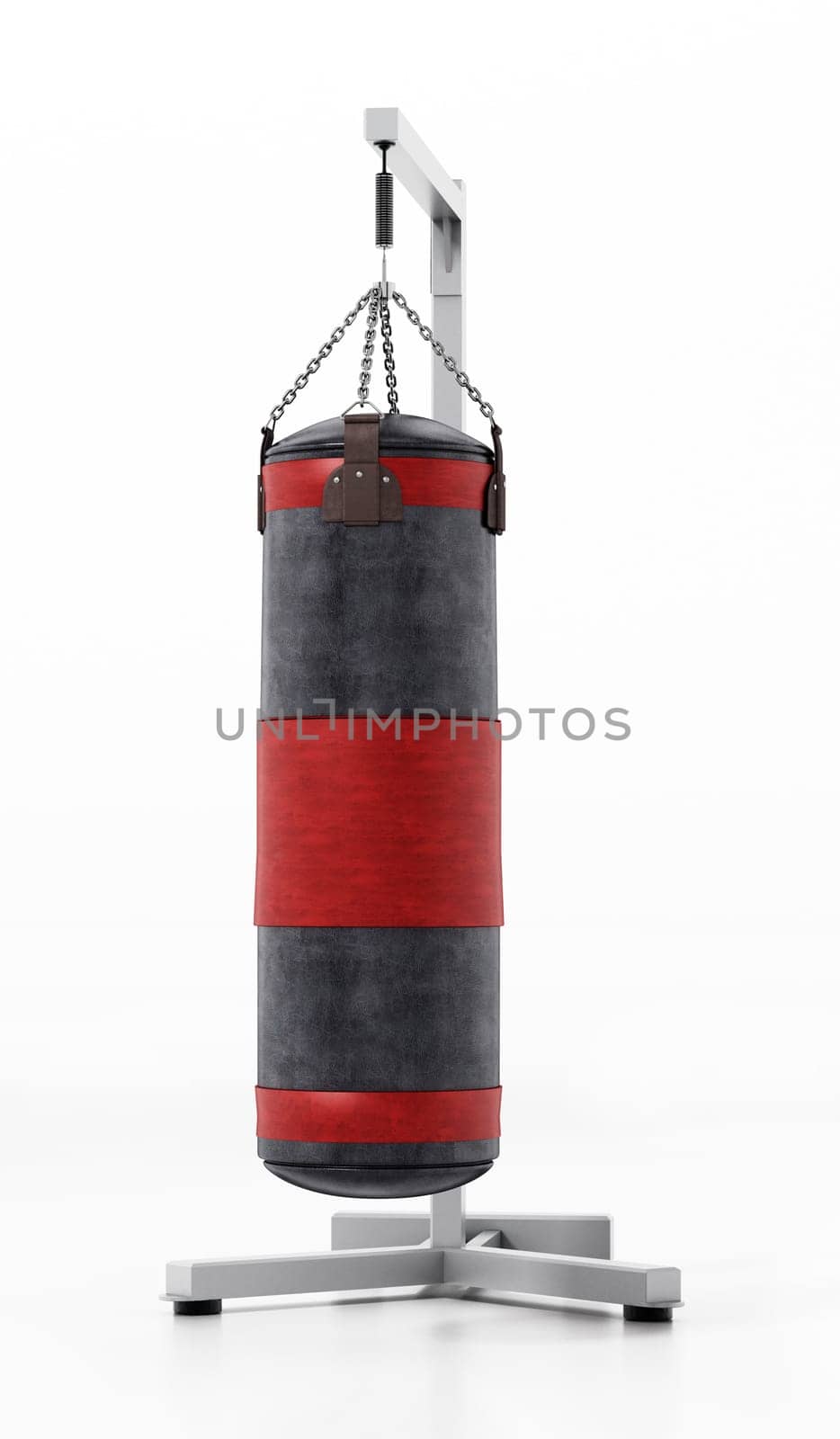 Boxing sandbag hanging on the chain. 3D illustration.