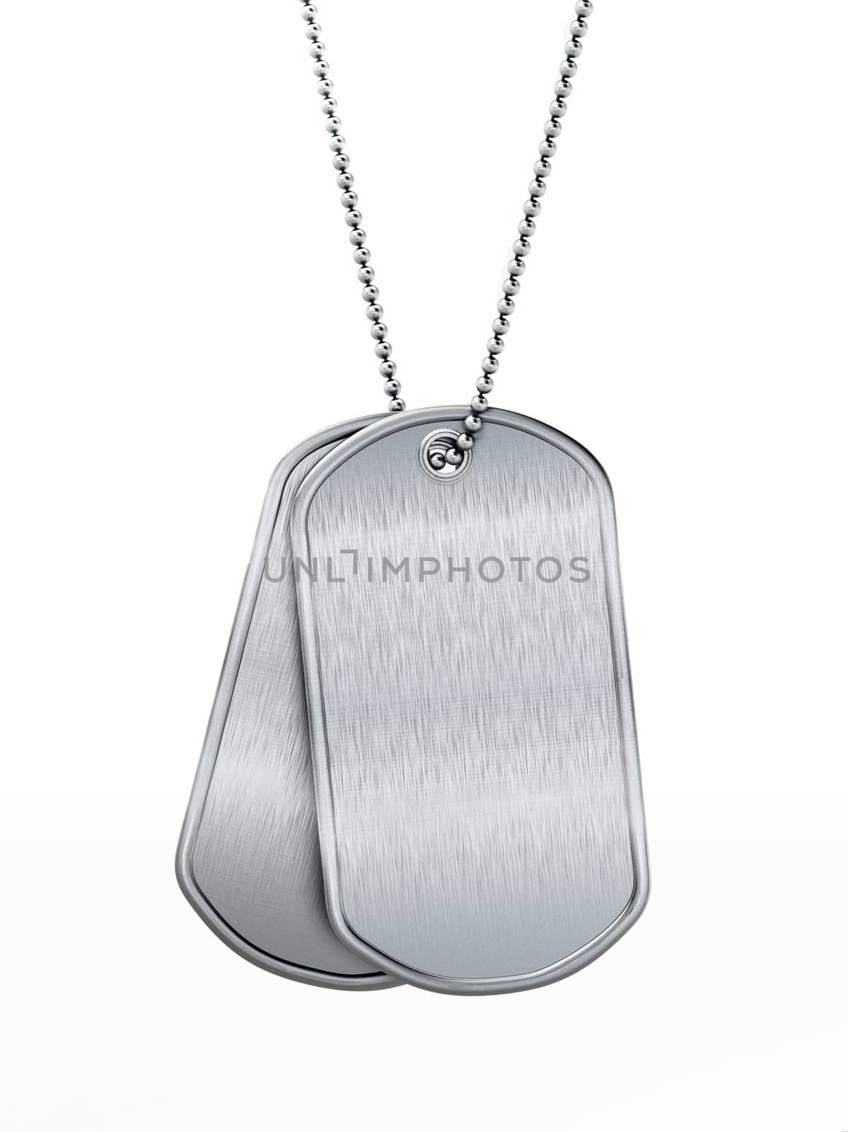 Blank soldier dogtags isolated on white background. 3D illustration.