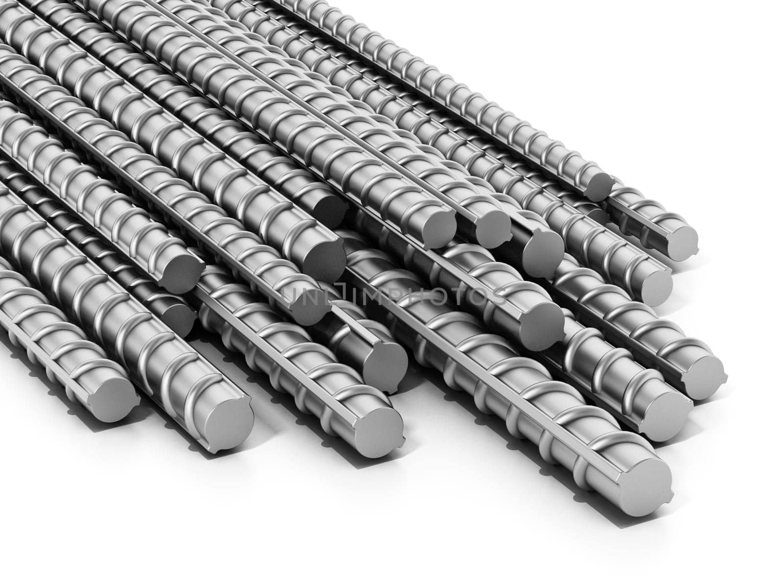 Iron construction bars isolated on white background. 3D illustration.