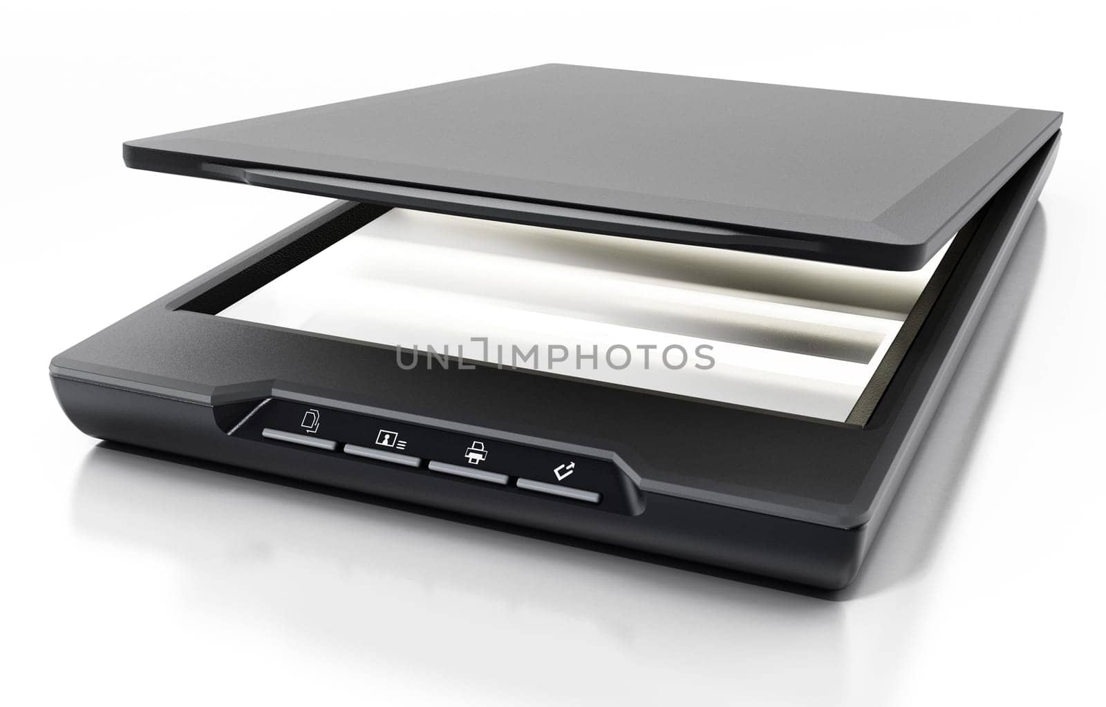 Modern scanner isolated on white background. 3D illustration.