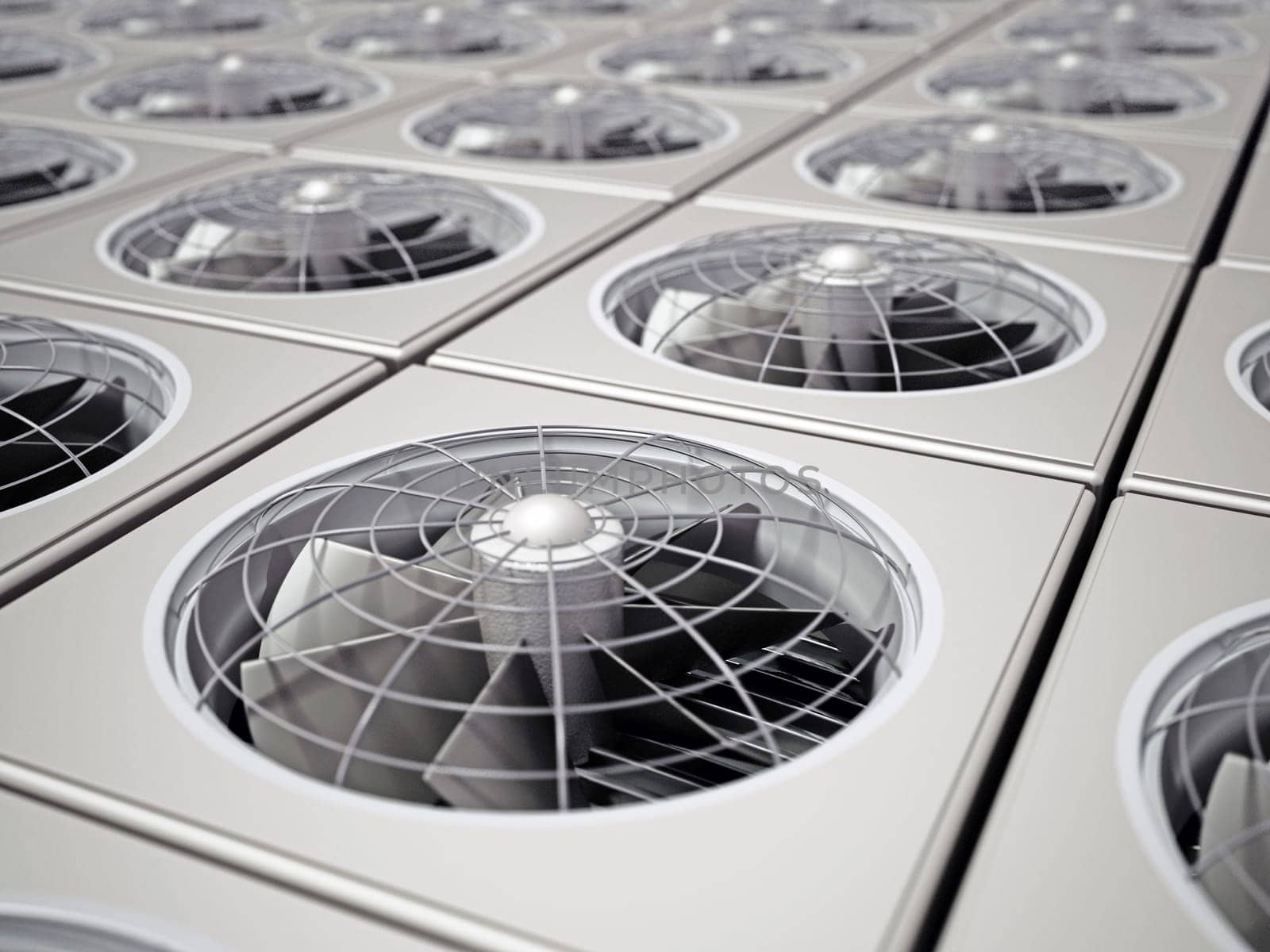 Group of air conditioner units. 3D illustration.