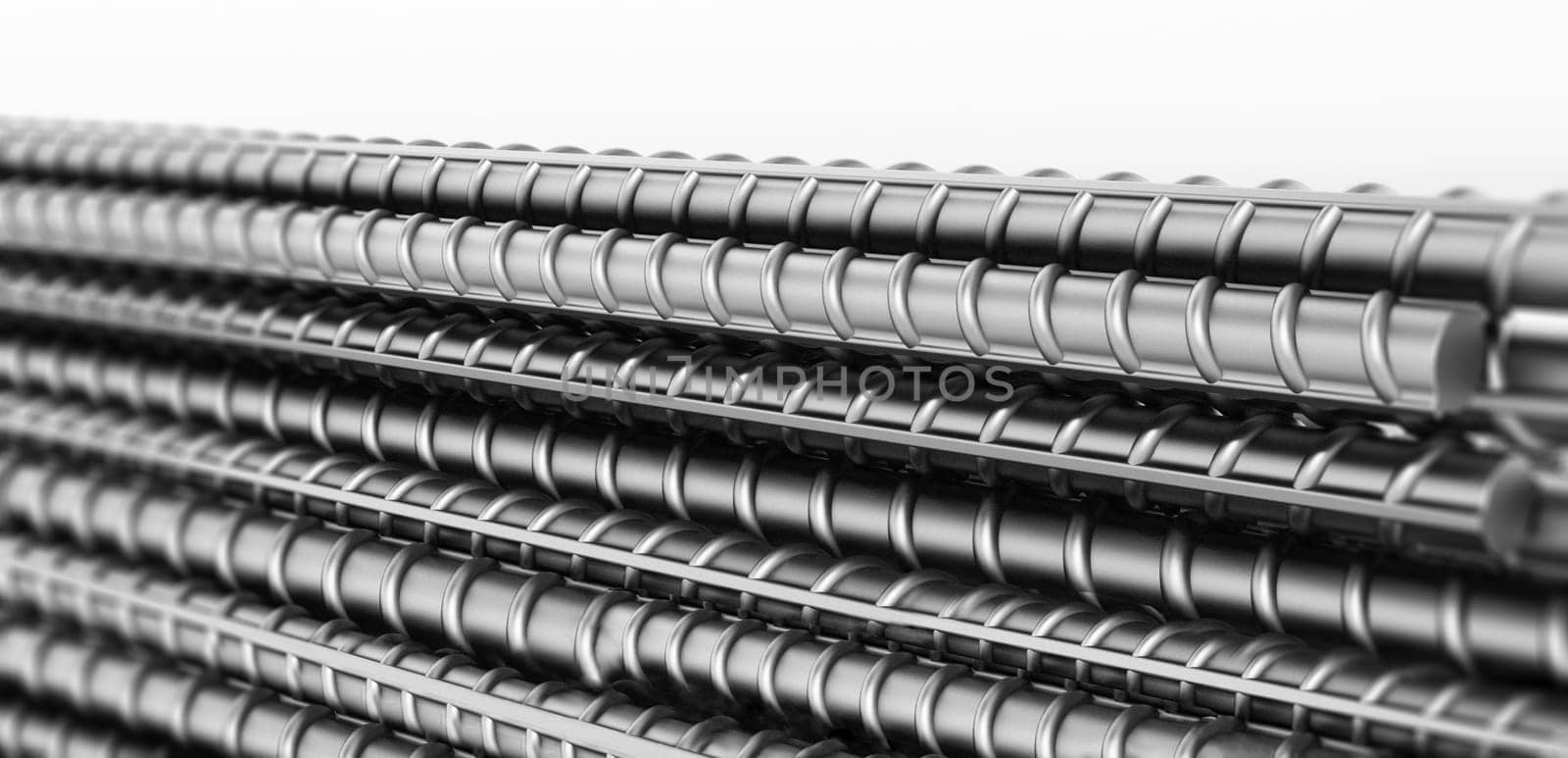 Group of iron construction bars detail. 3D illustration.