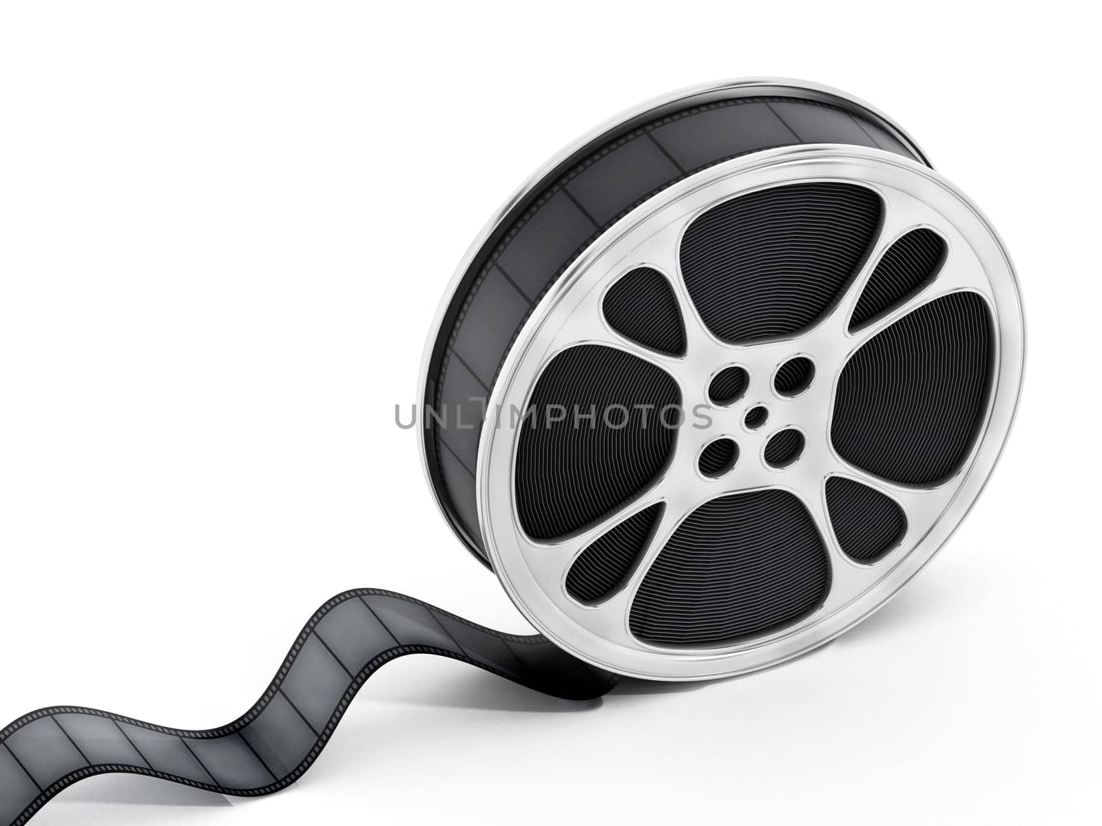 Film reel isolated on white background. 3D illustration.