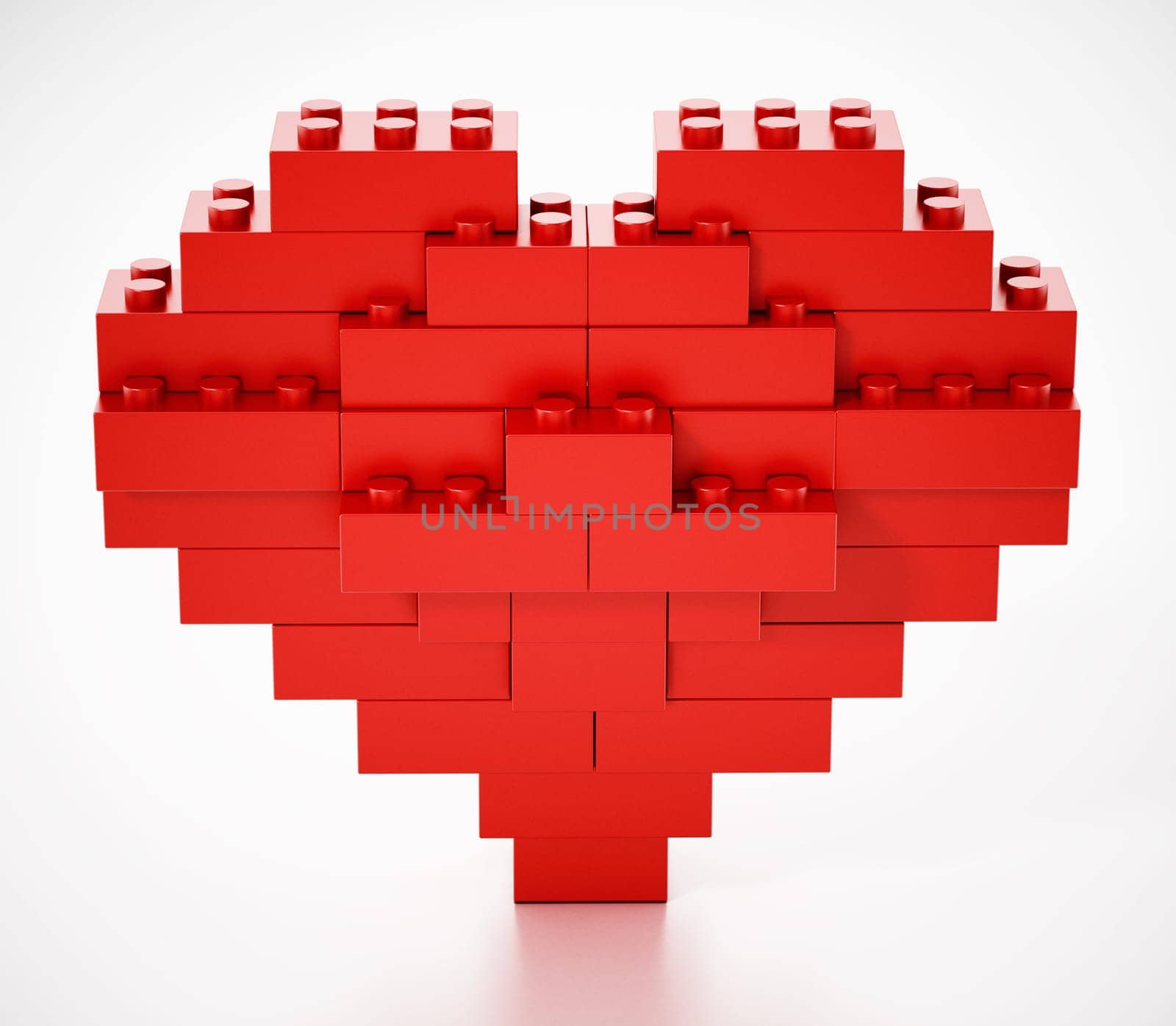 Red blocks forming a heart shape. 3D illustration.