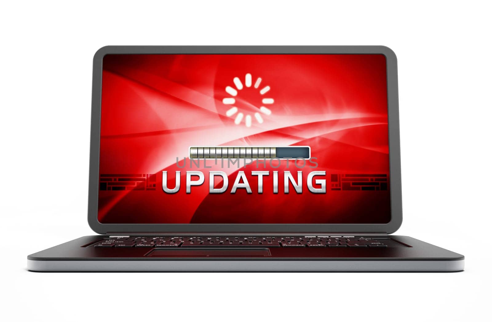 Laptop computer with software update screen. 3D illustration.
