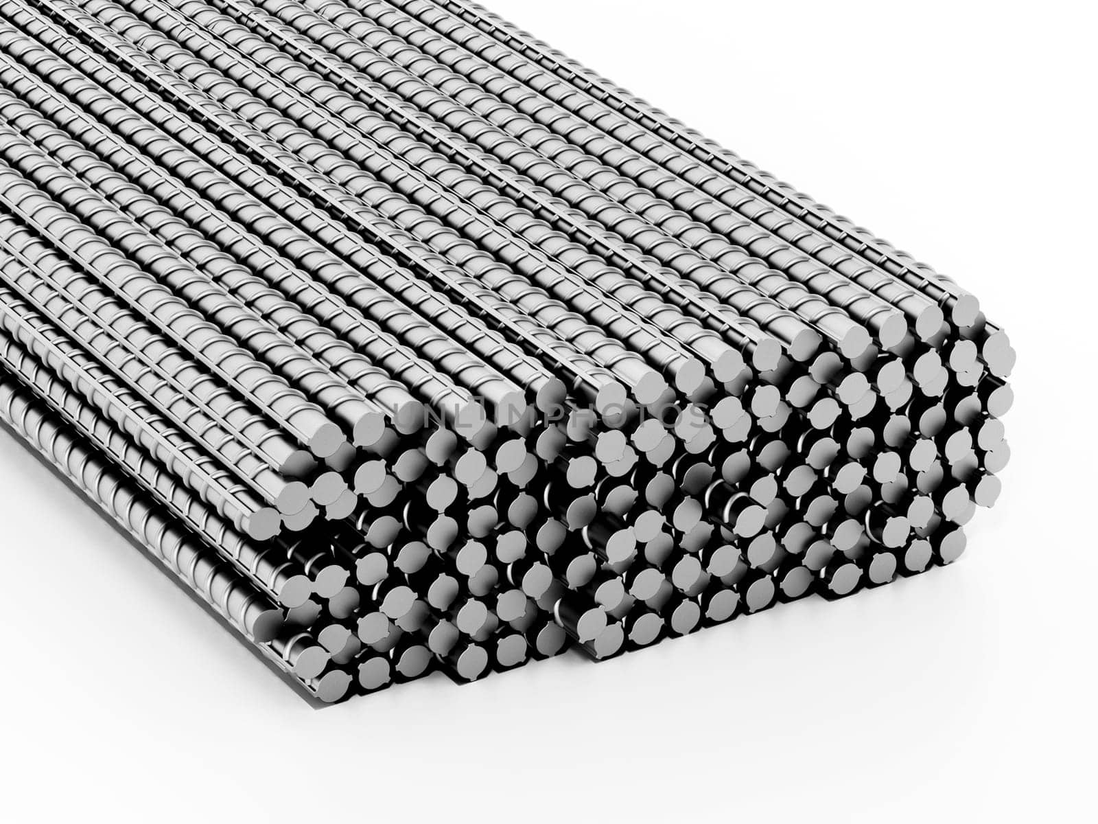 Iron construction bars isolated on white background. 3D illustration.