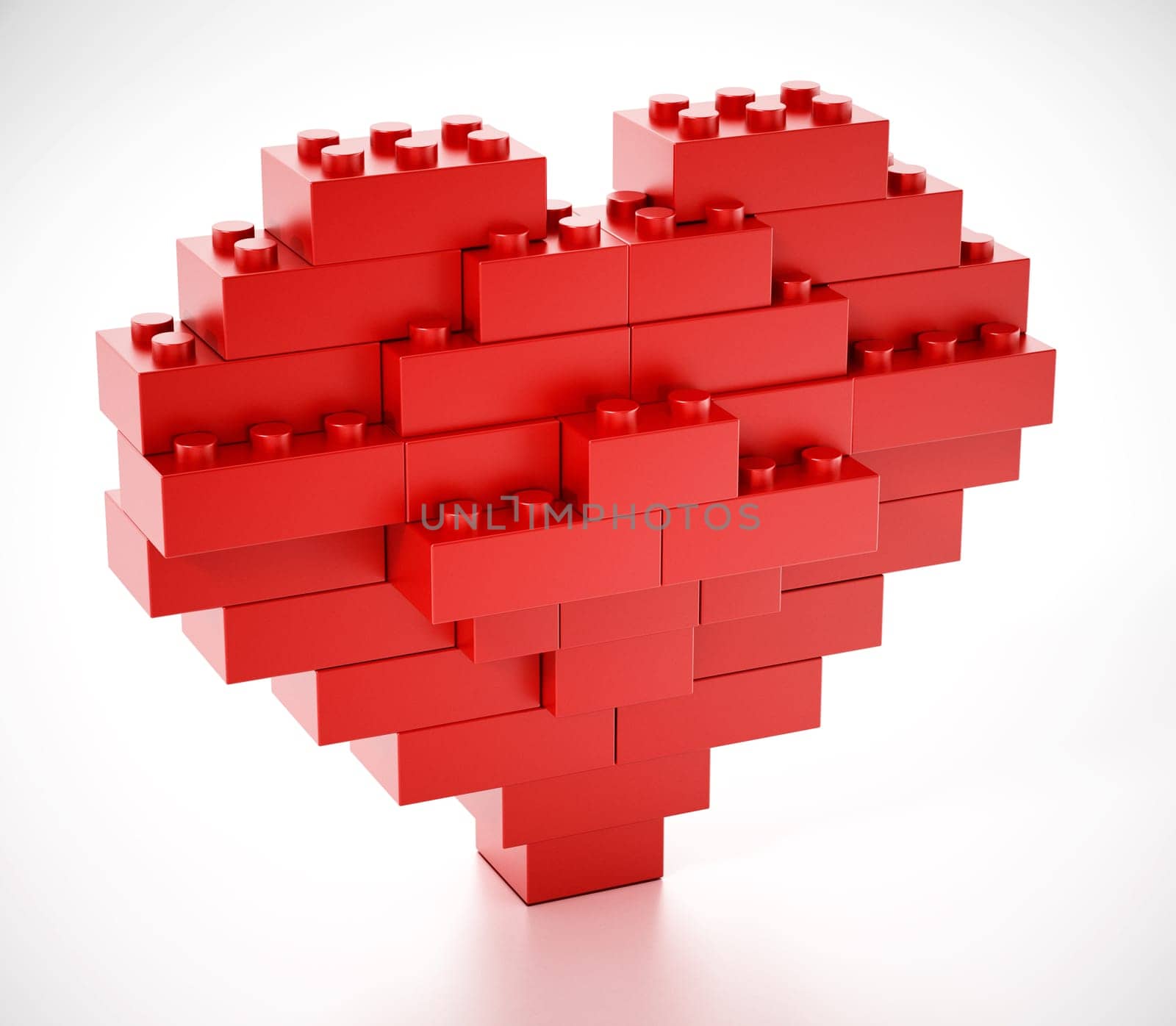 Red blocks forming a heart shape. 3D illustration.