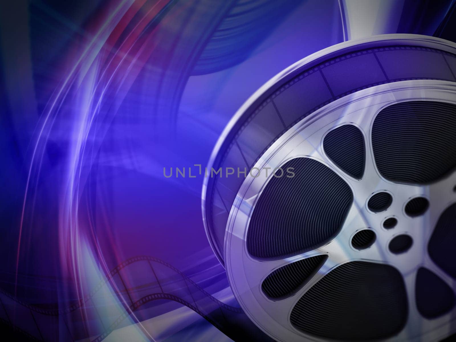 Film reel background with copy space. 3D illustration.