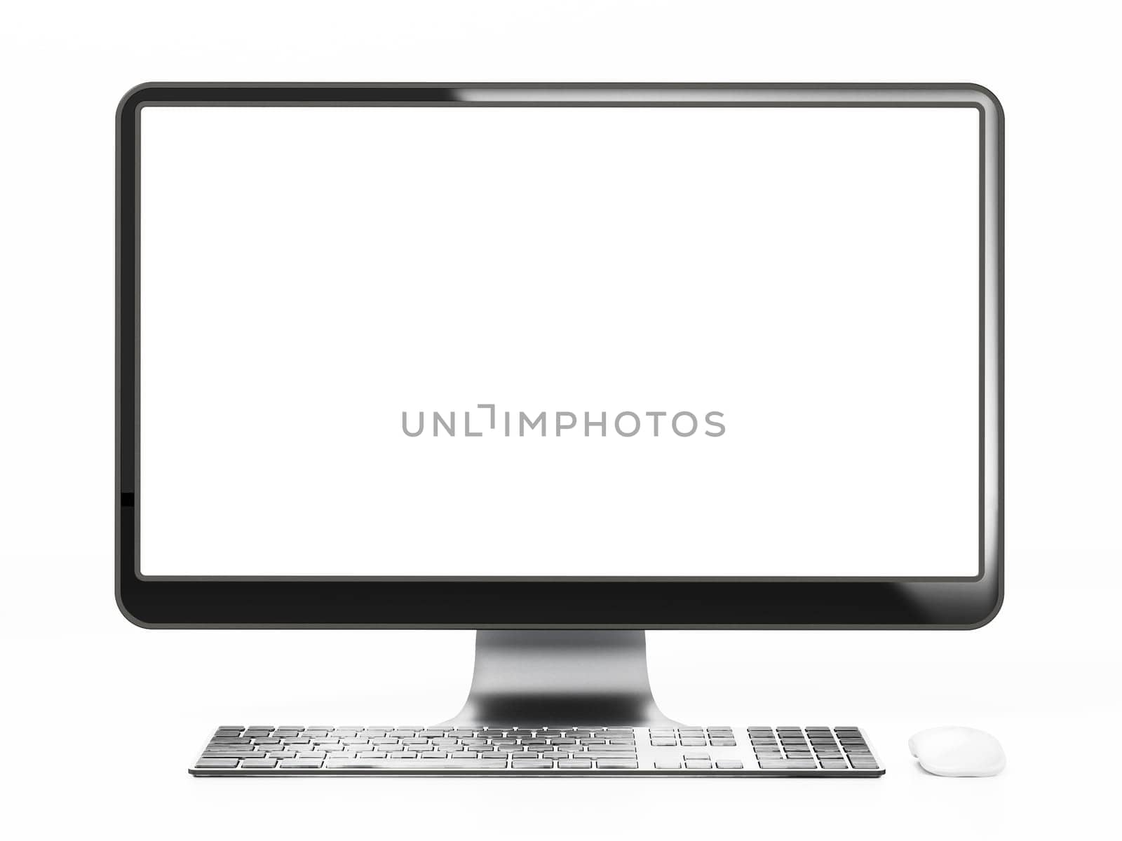 Modern desktop computer with blank screen. 3D illustration.