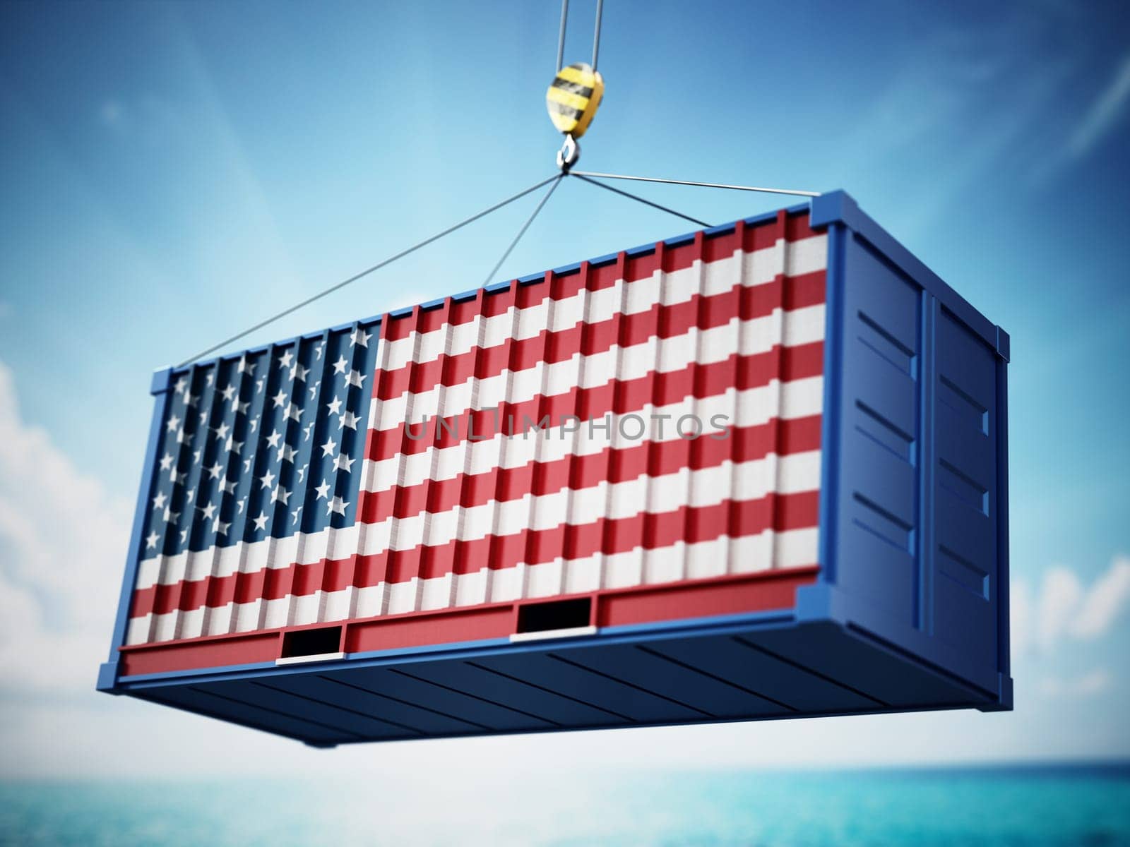 Cargo container with flag of Italy against blue sky. 3D illustration.