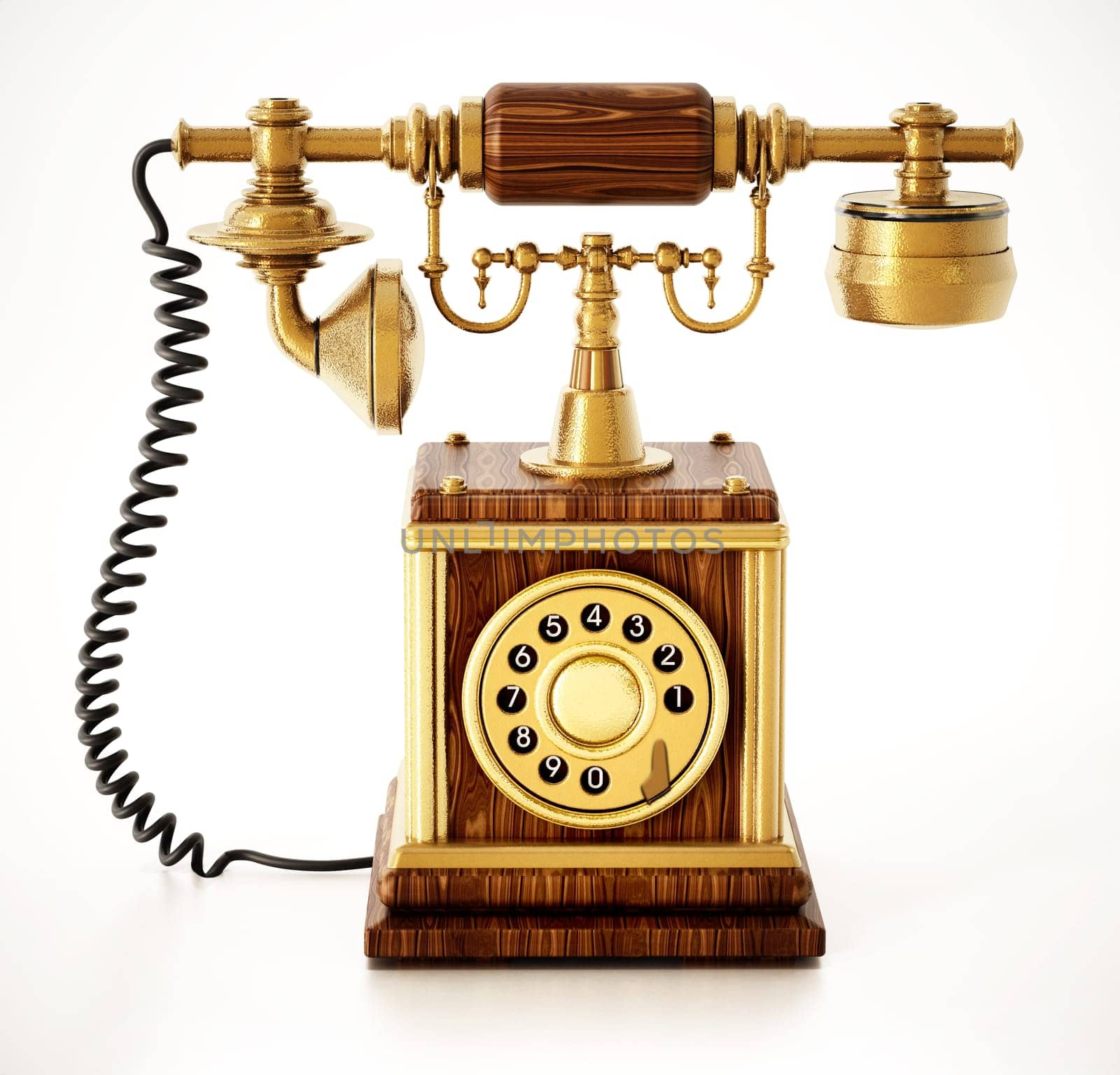 Antique dial phone isolated on white background. 3D illustration.