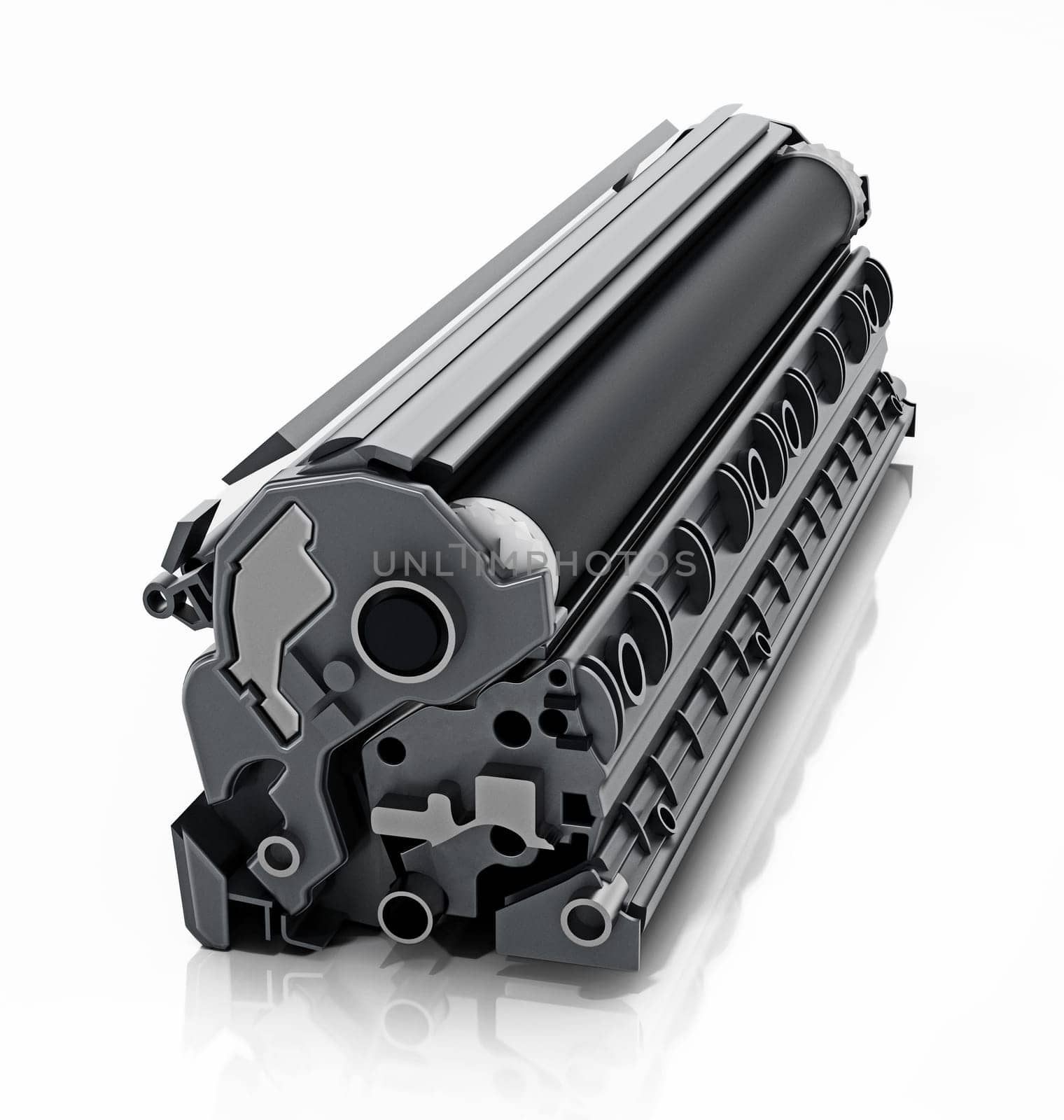 Black toner for laser printers isolated on white background. 3D illustration.