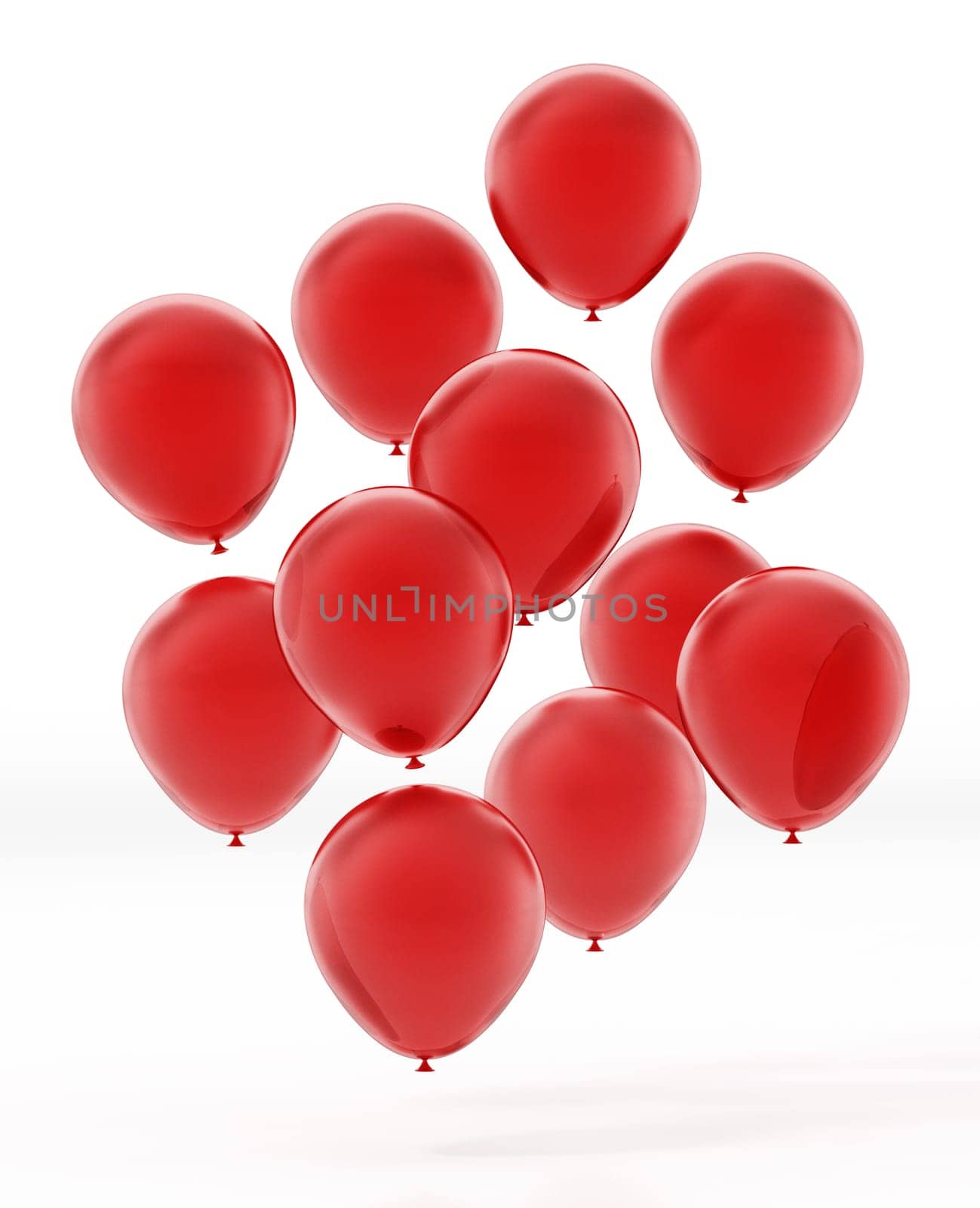 Flying red balloons isolated on white background. 3D illustration.