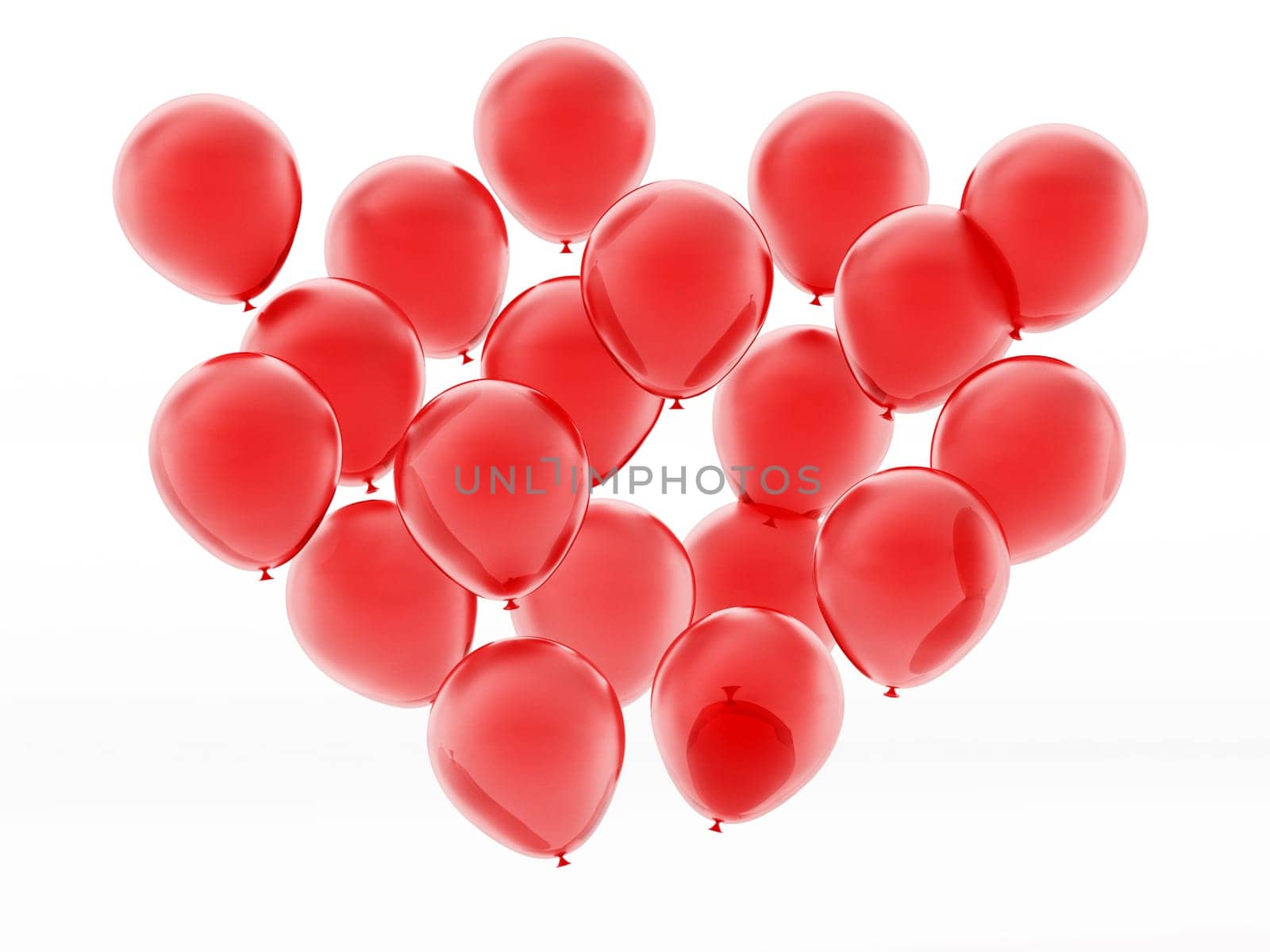 Flying red balloons isolated on white background. 3D illustration.