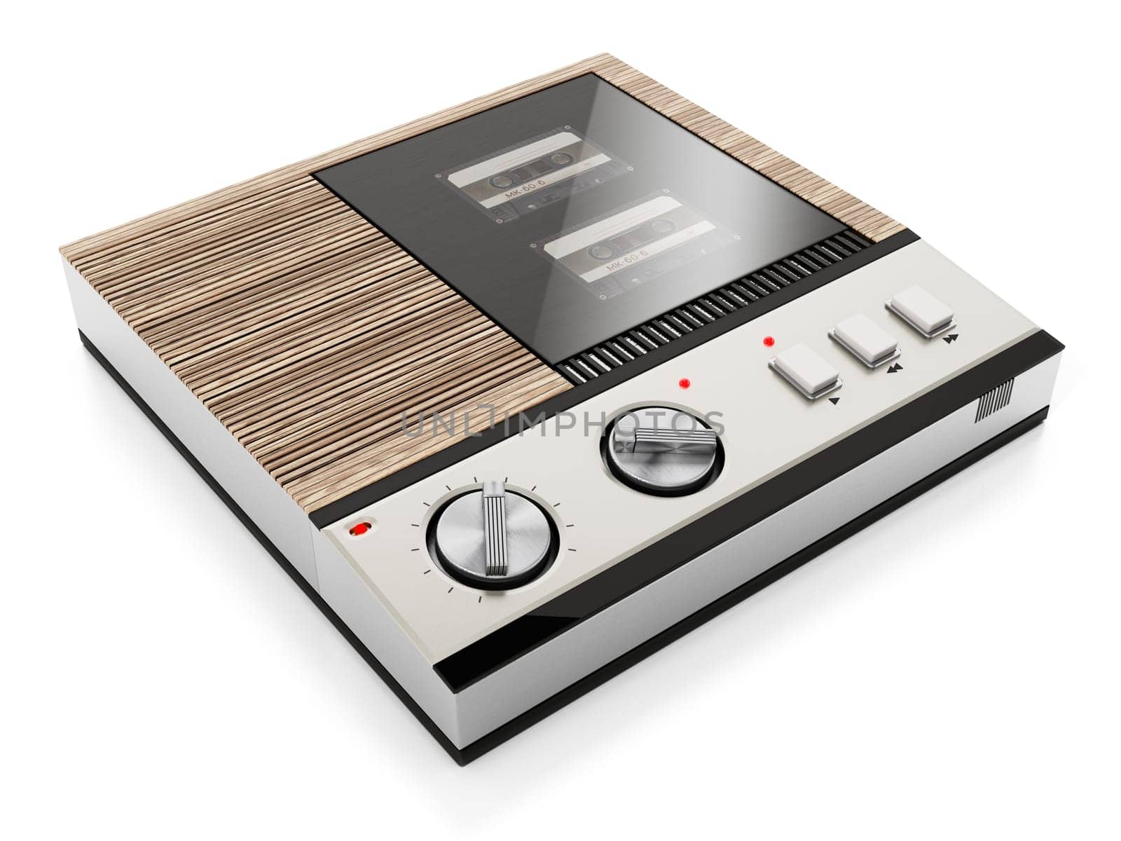 Vintage answering machine isolated on white. 3D illustration.