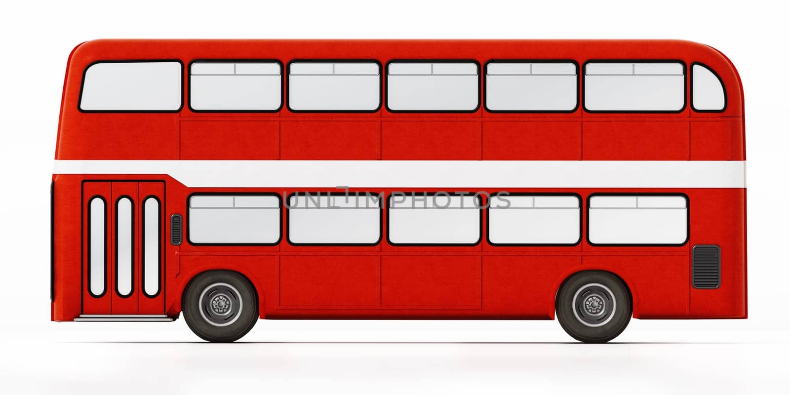 Red double decker bus isolated on white background. 3D illustration.