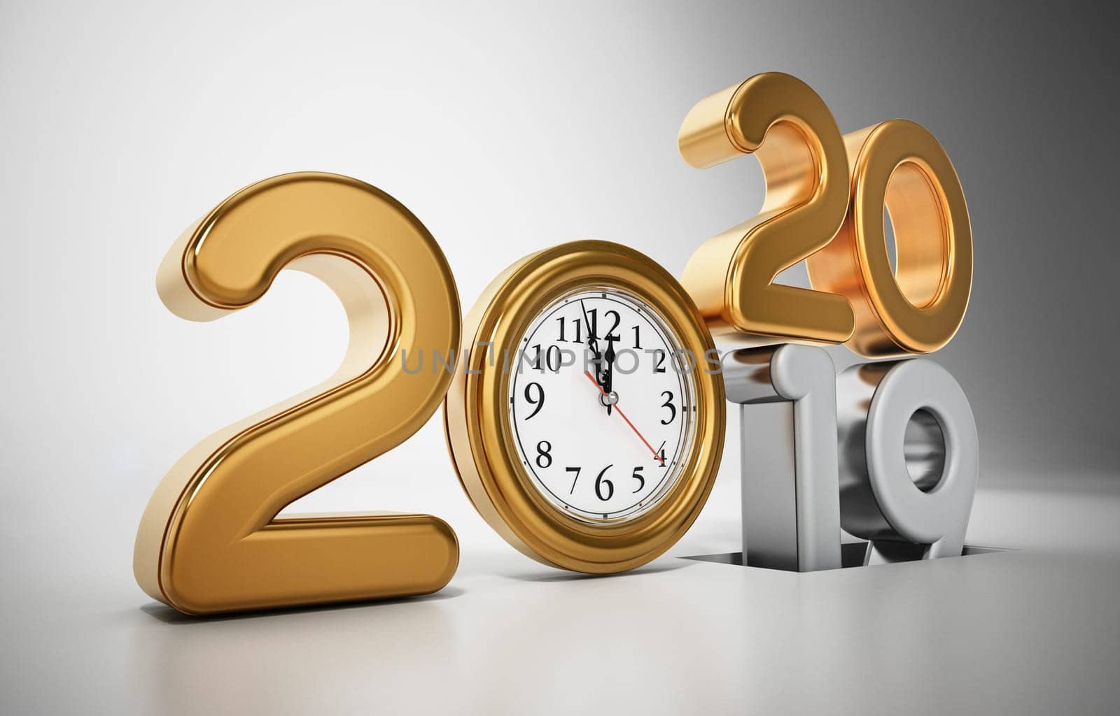 Number 2019 turning to new 2020. New year 2020 concept. 3D illustration.