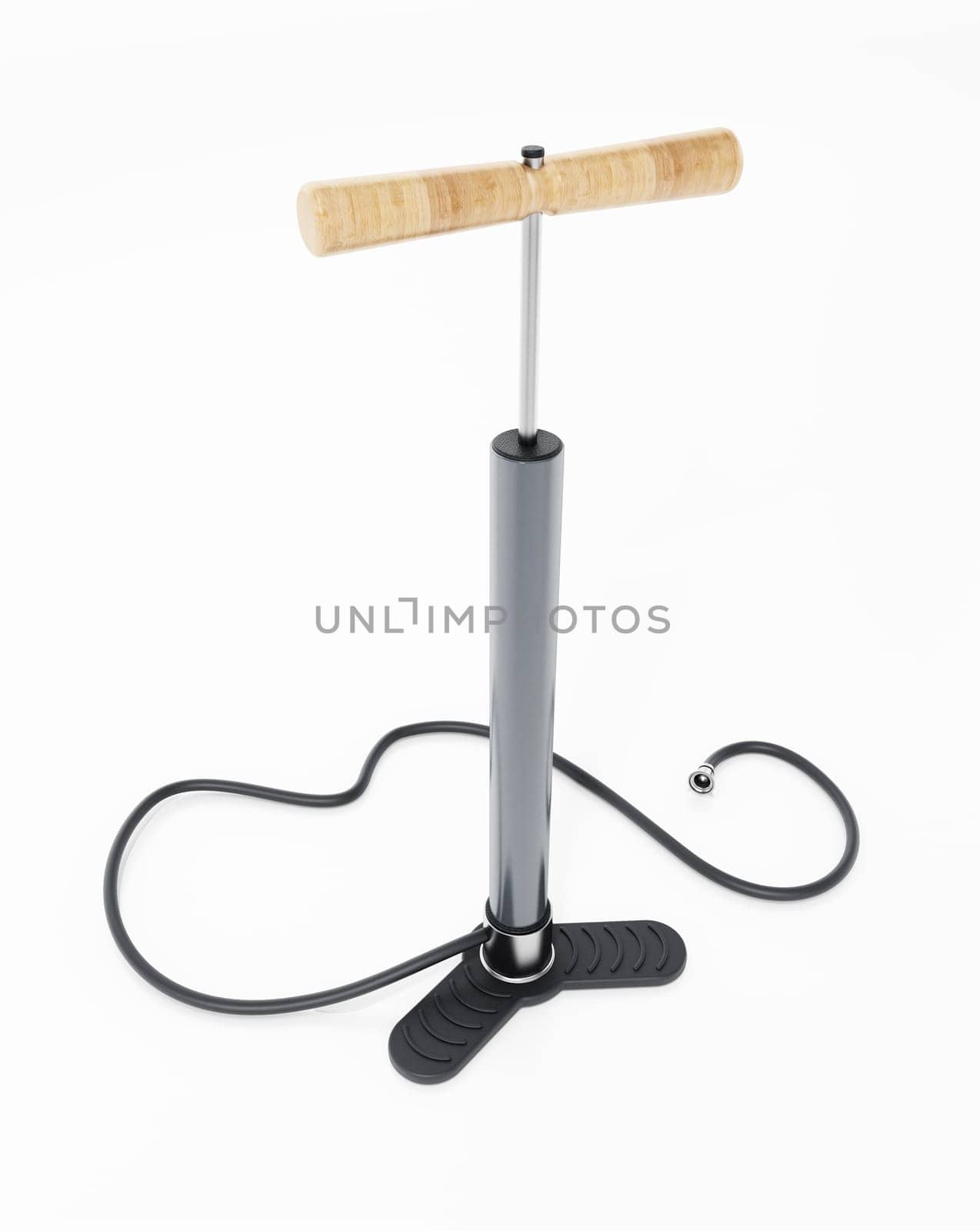 Manual vintage air pump isolated on white background. 3D illustration.