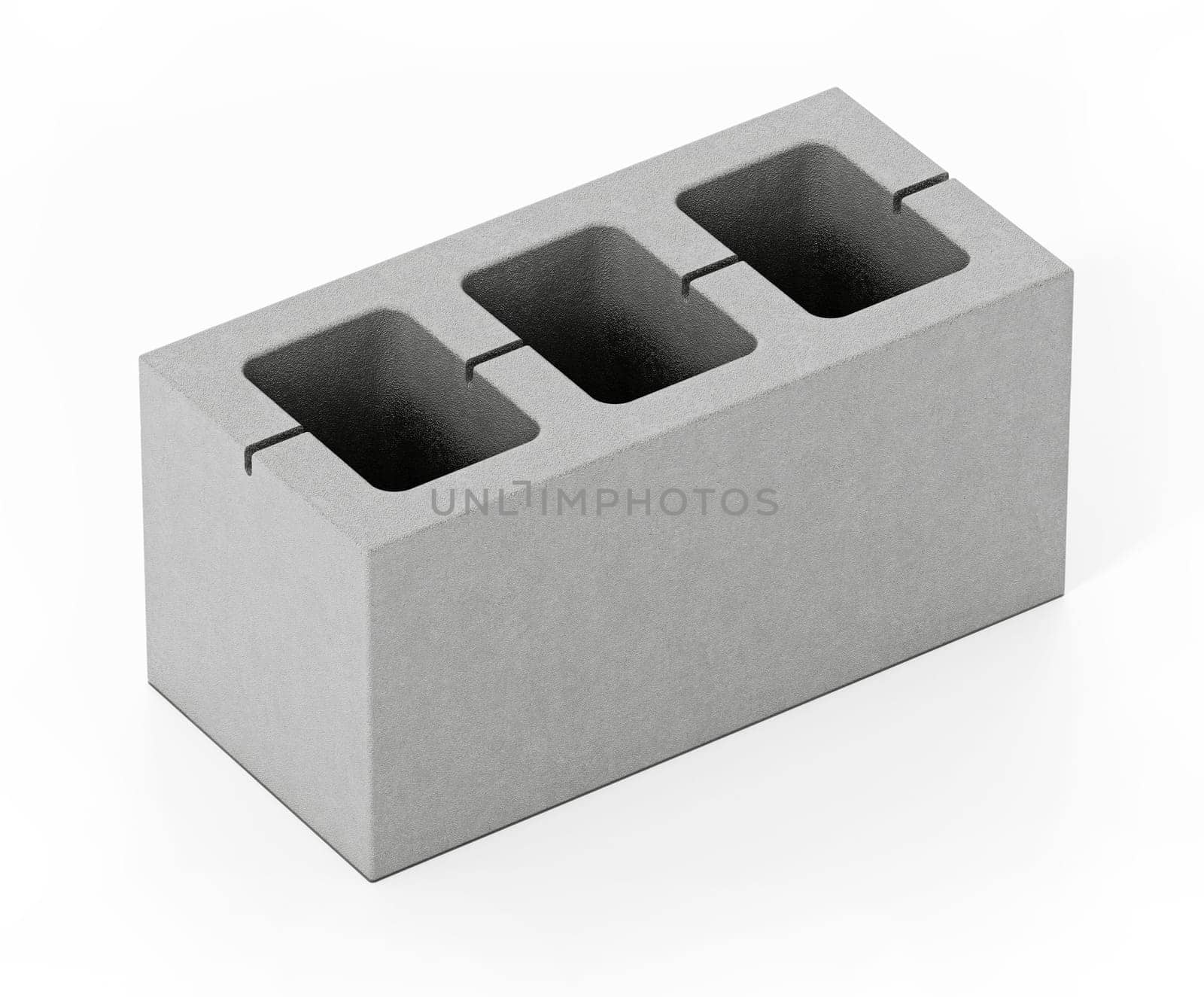 Concrete gray brick isolated on white background. 3D illustration.