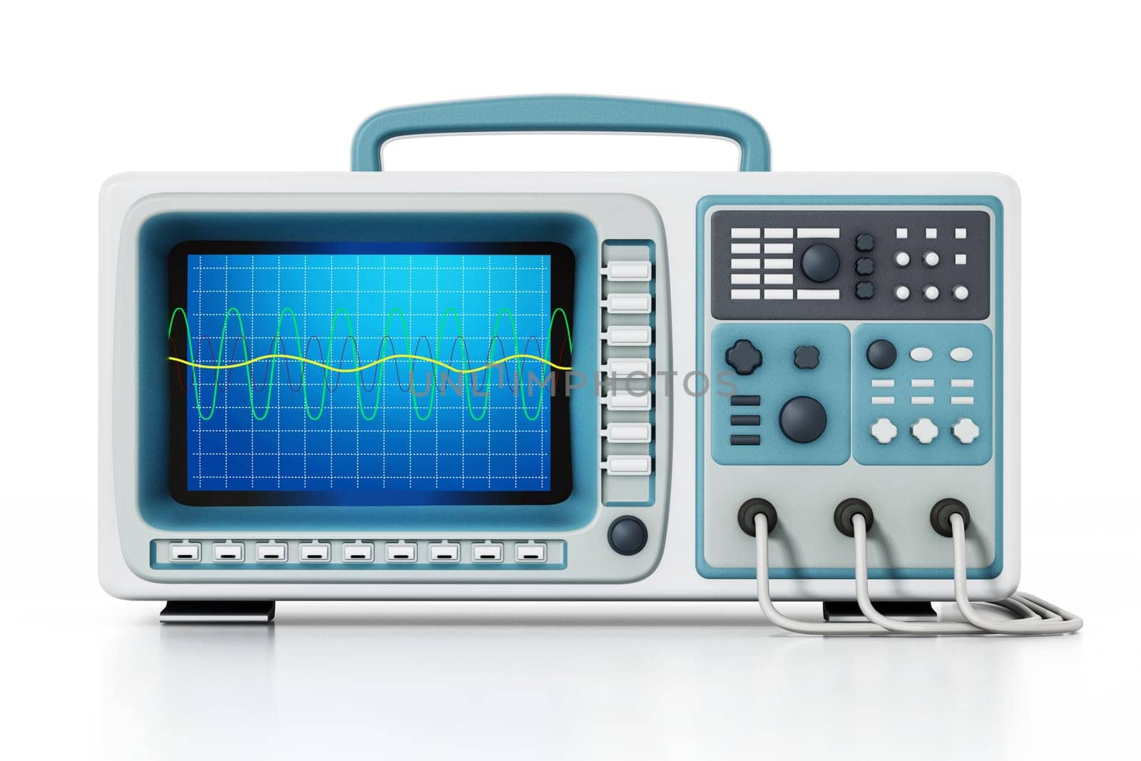 Oscilloscope isolated on white background. 3D illustration.