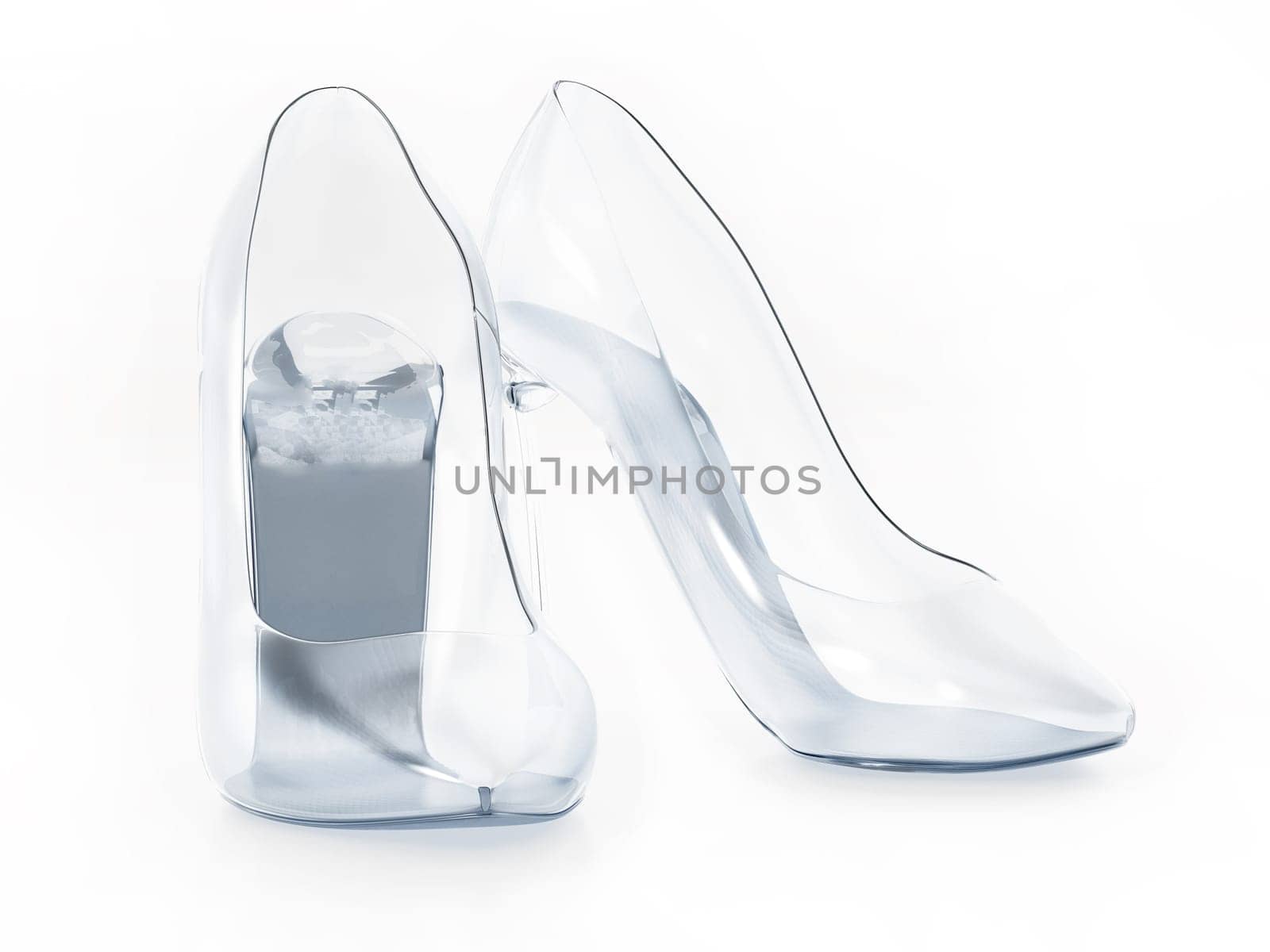 Glass shoes isolated on white background. 3D illustration.