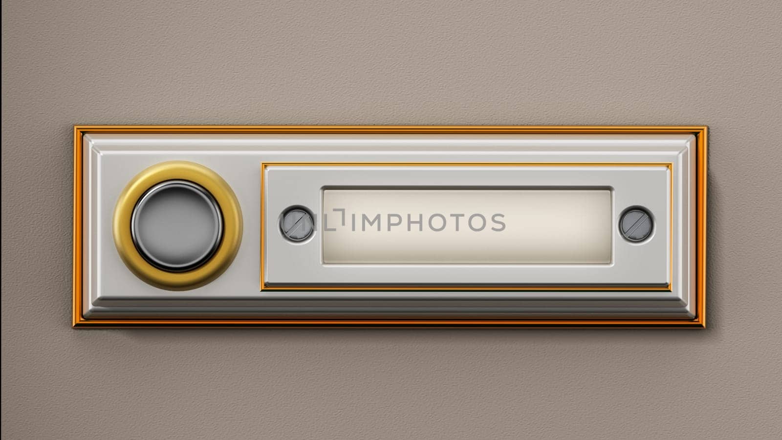Rectangle vintage doorbell button on the wall. 3D illustration.