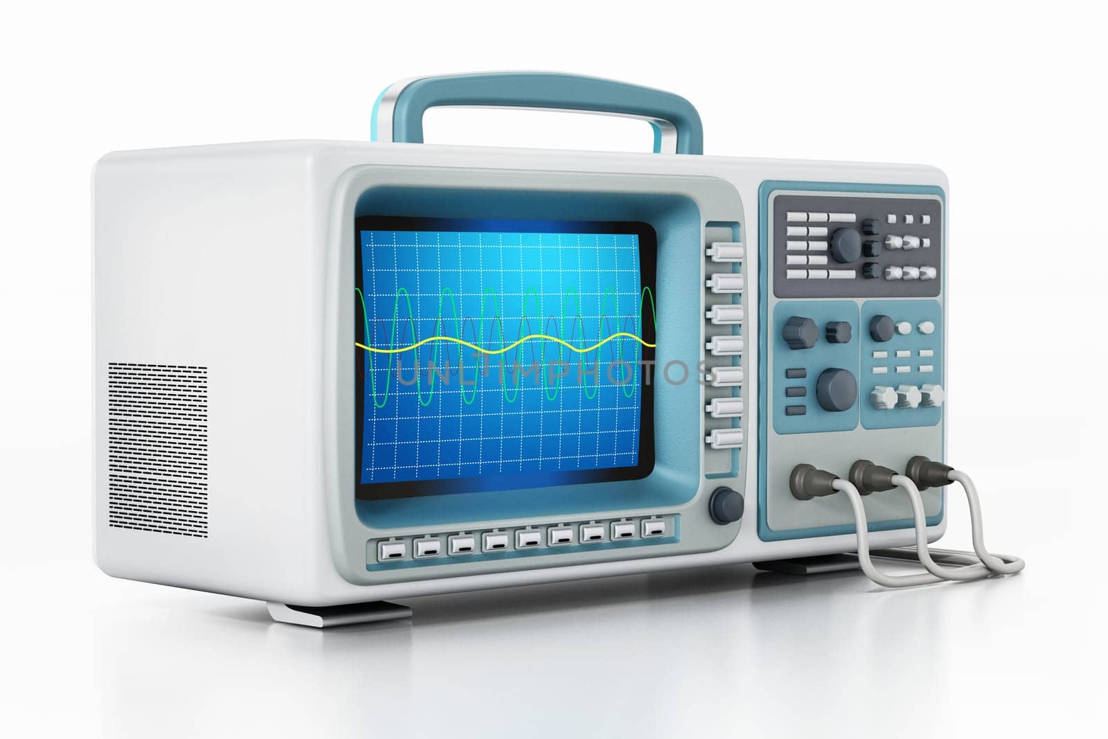 Oscilloscope isolated on white background. 3D illustration.