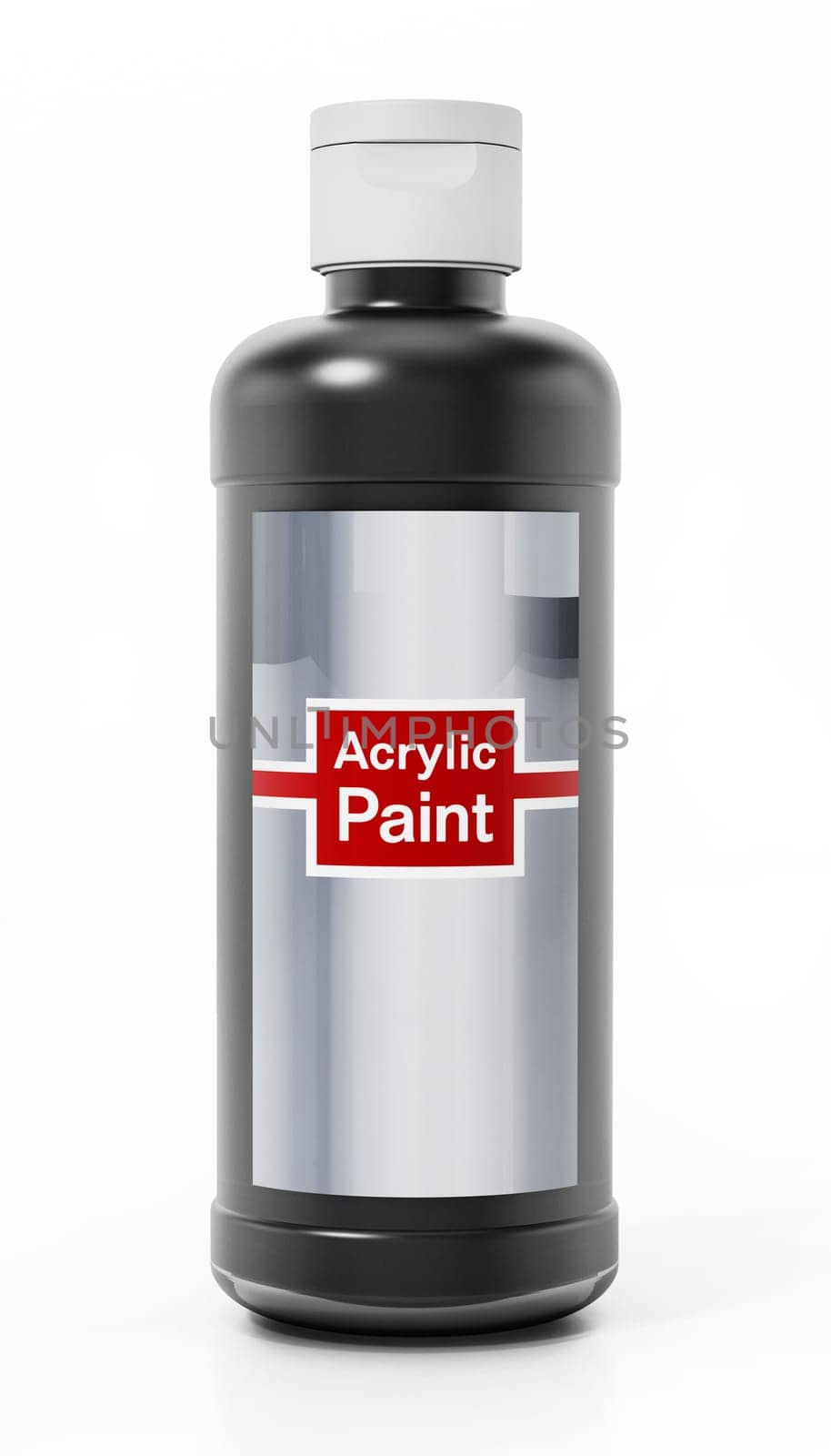 Black acrylic paint bottle isolated on white background. 3D illustration.